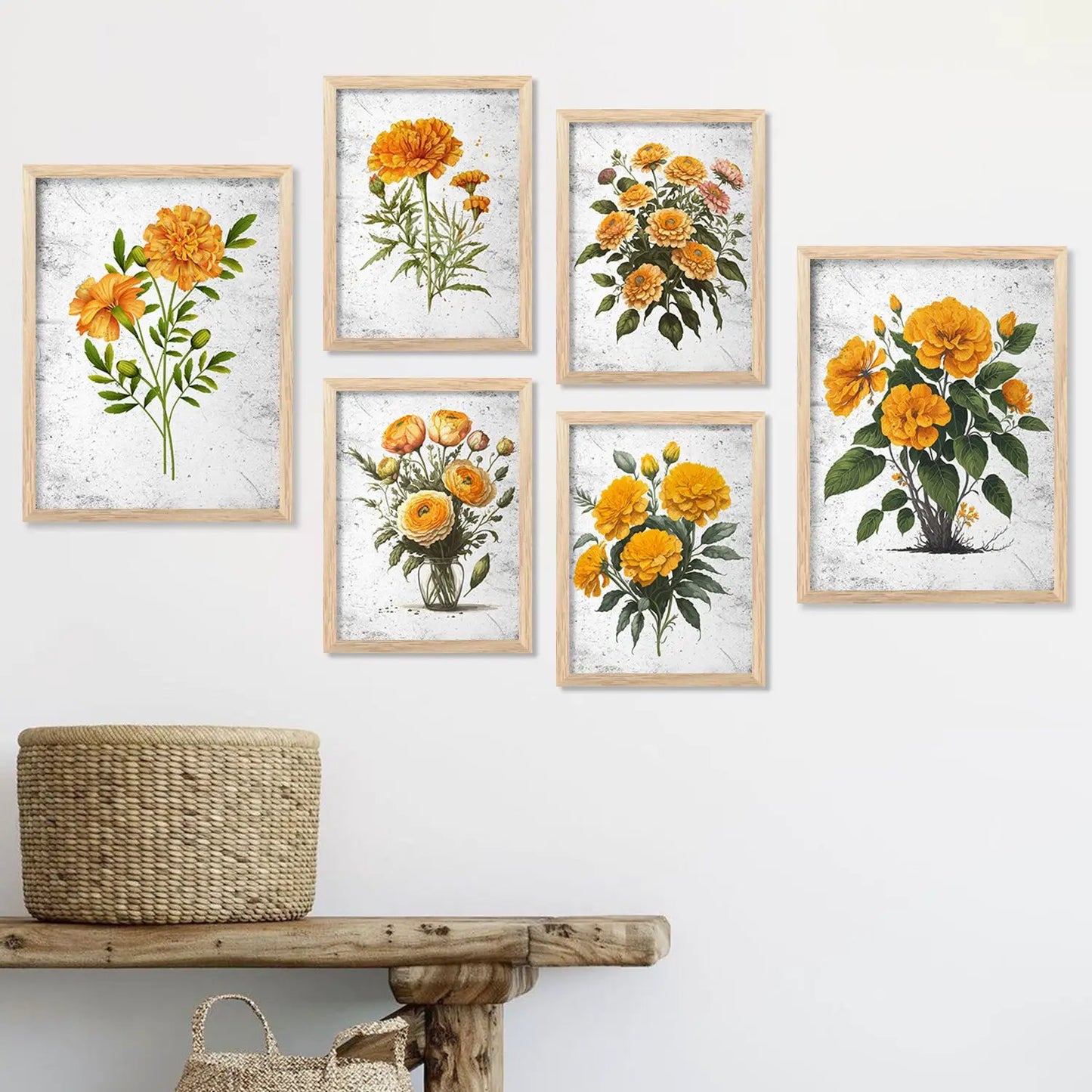 Nature Inspired Floral Art Prints with Frame for Living Room Bedroom Home and Office Wall Decor Set of 6