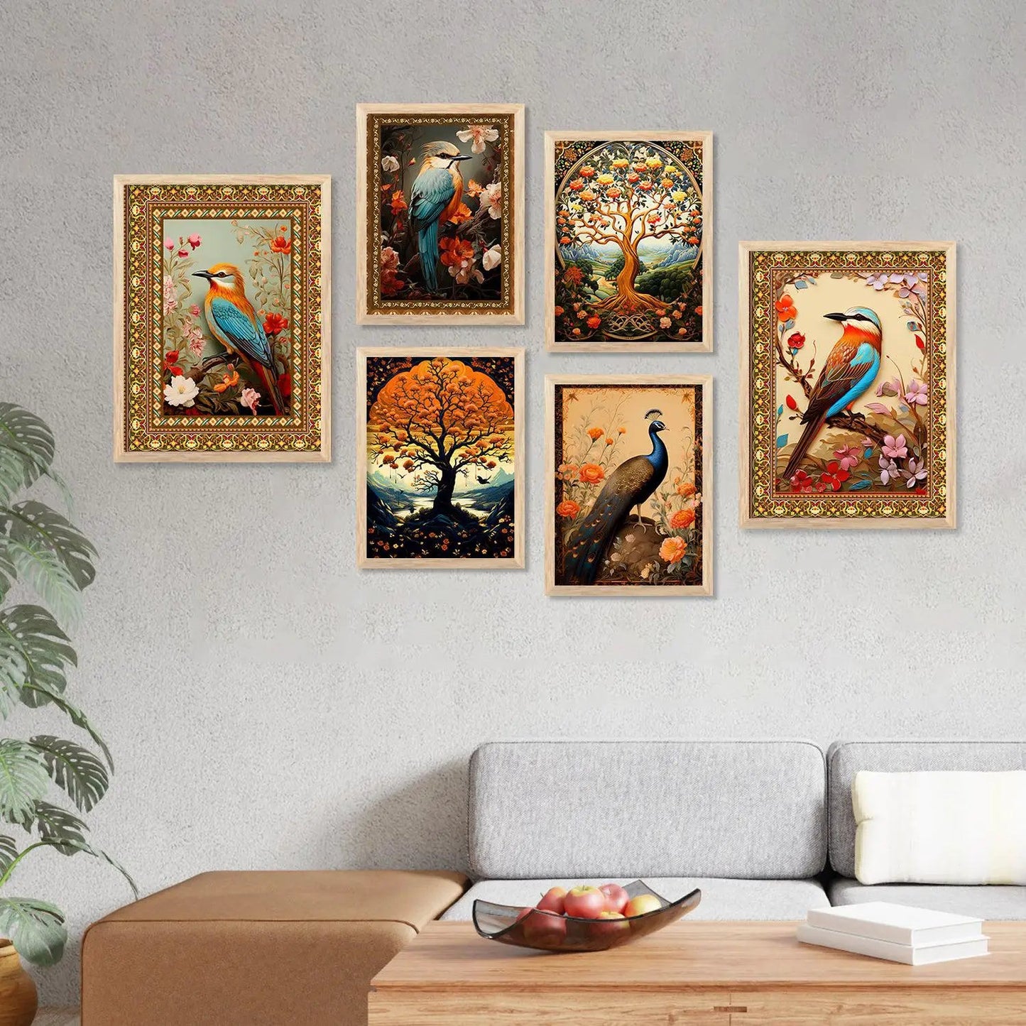 Nature Inspired Art Prints with Frame for Living Room Bedroom Home and Office Wall Decor Set of 6