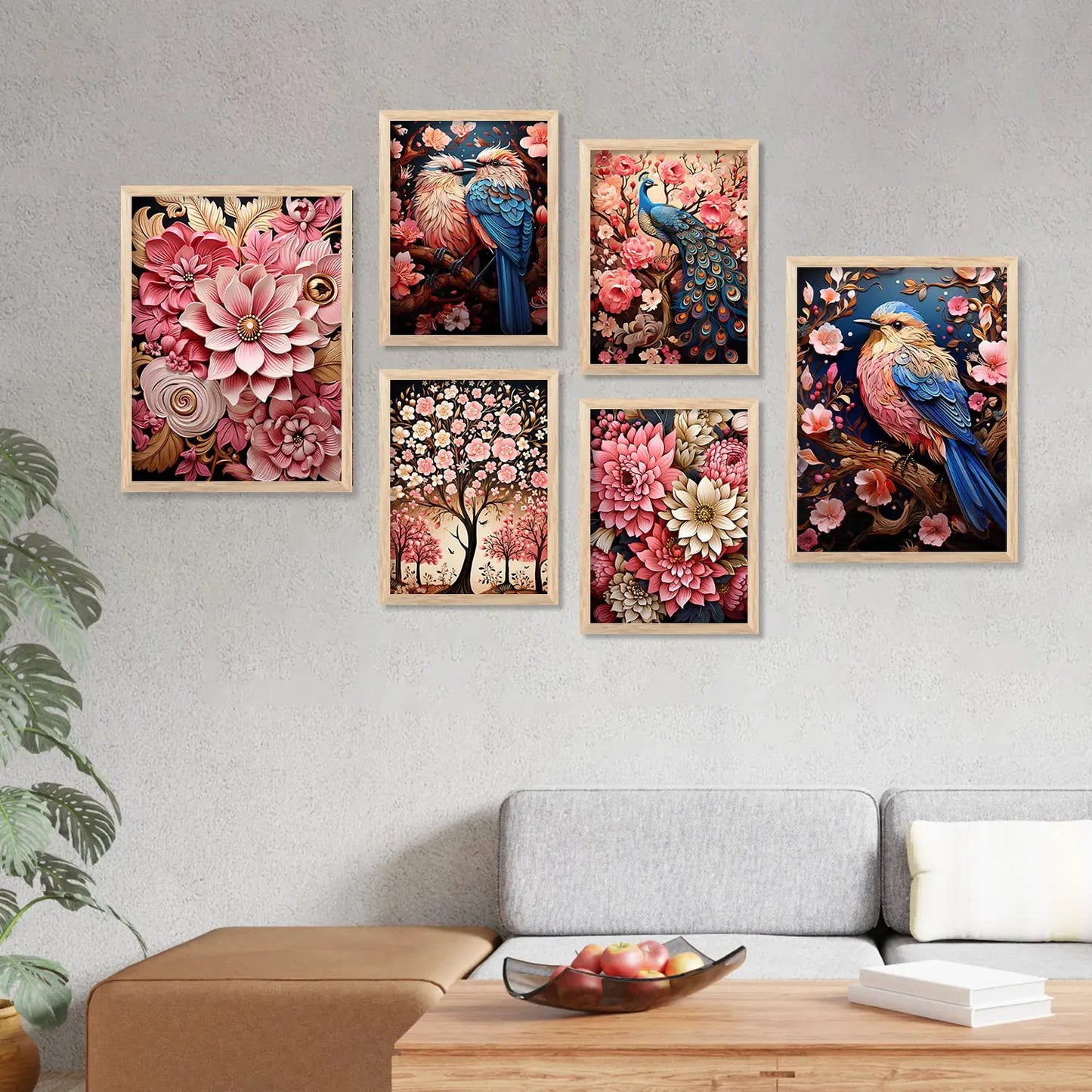 Nature Inspired Art Prints with Frame for Living Room Bedroom Home and Office Wall Decor Set of 6