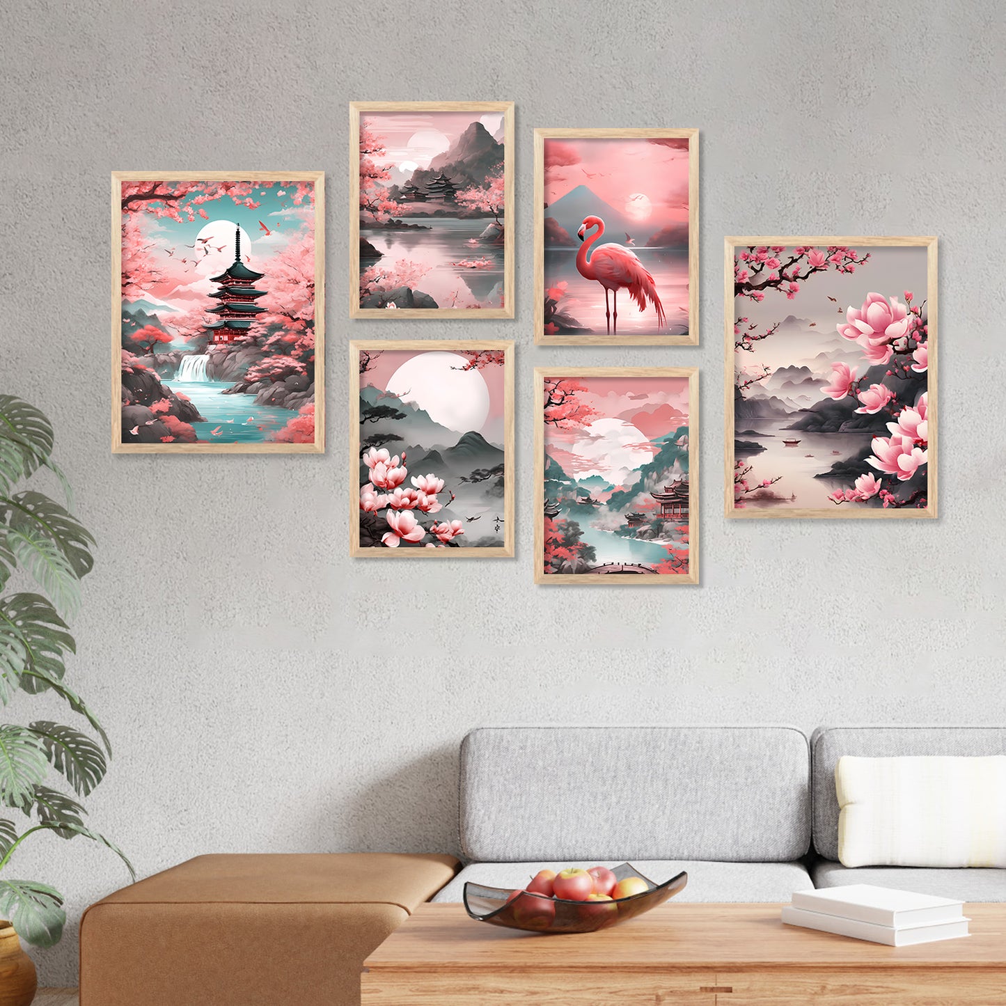 Nature Inspired Art Prints with Frame for Living Room Bedroom Home and Office Wall Decor Set of 6