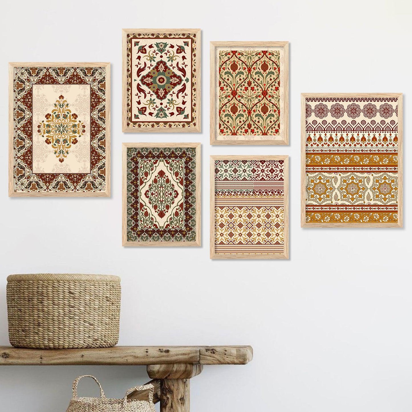 Traditional Indian Prints with Frame for Living Room Bedroom Home and Office Wall Decor Set of 6