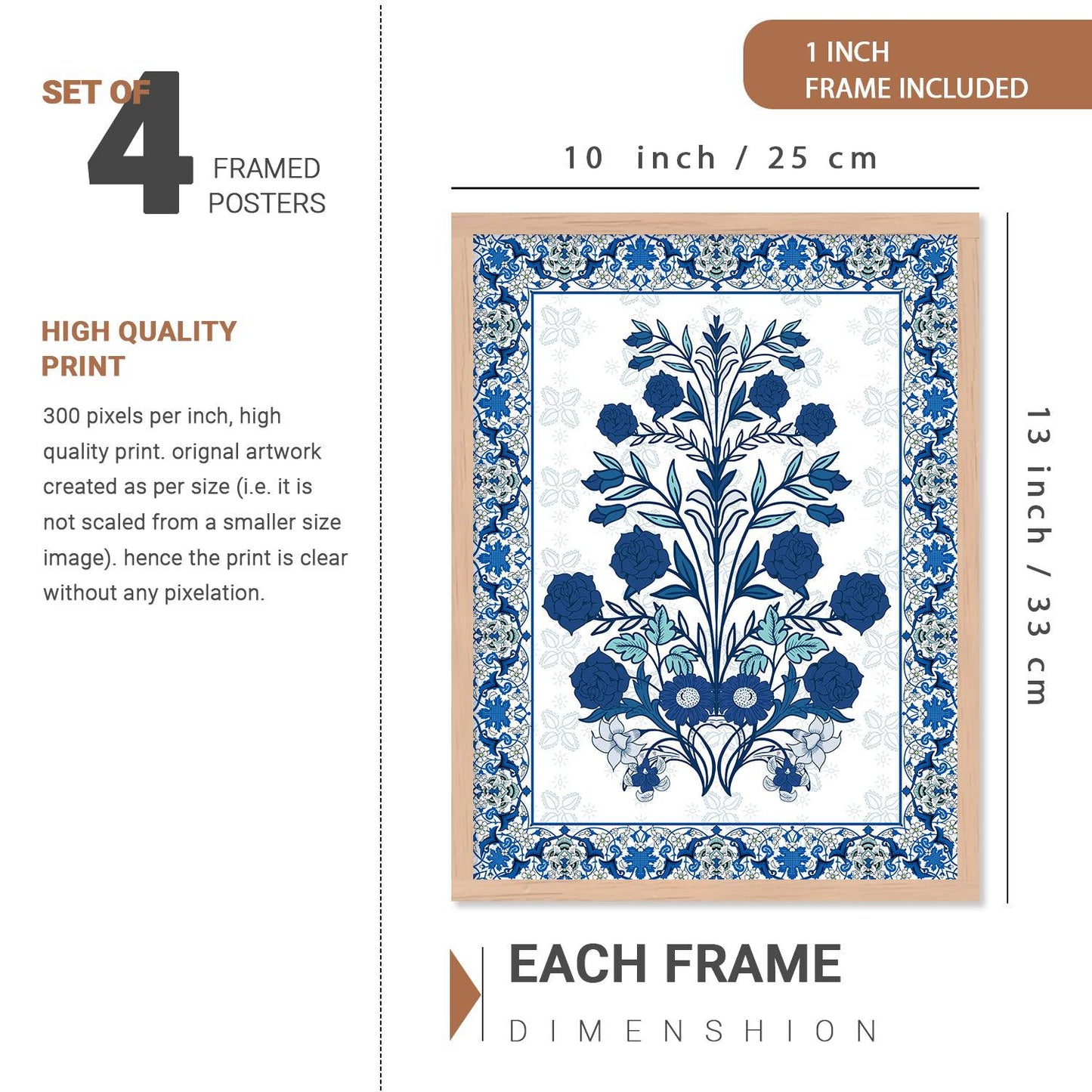 Traditional Indian Prints with Frame for Living Room Bedroom Home and Office Wall Decor Set of 6