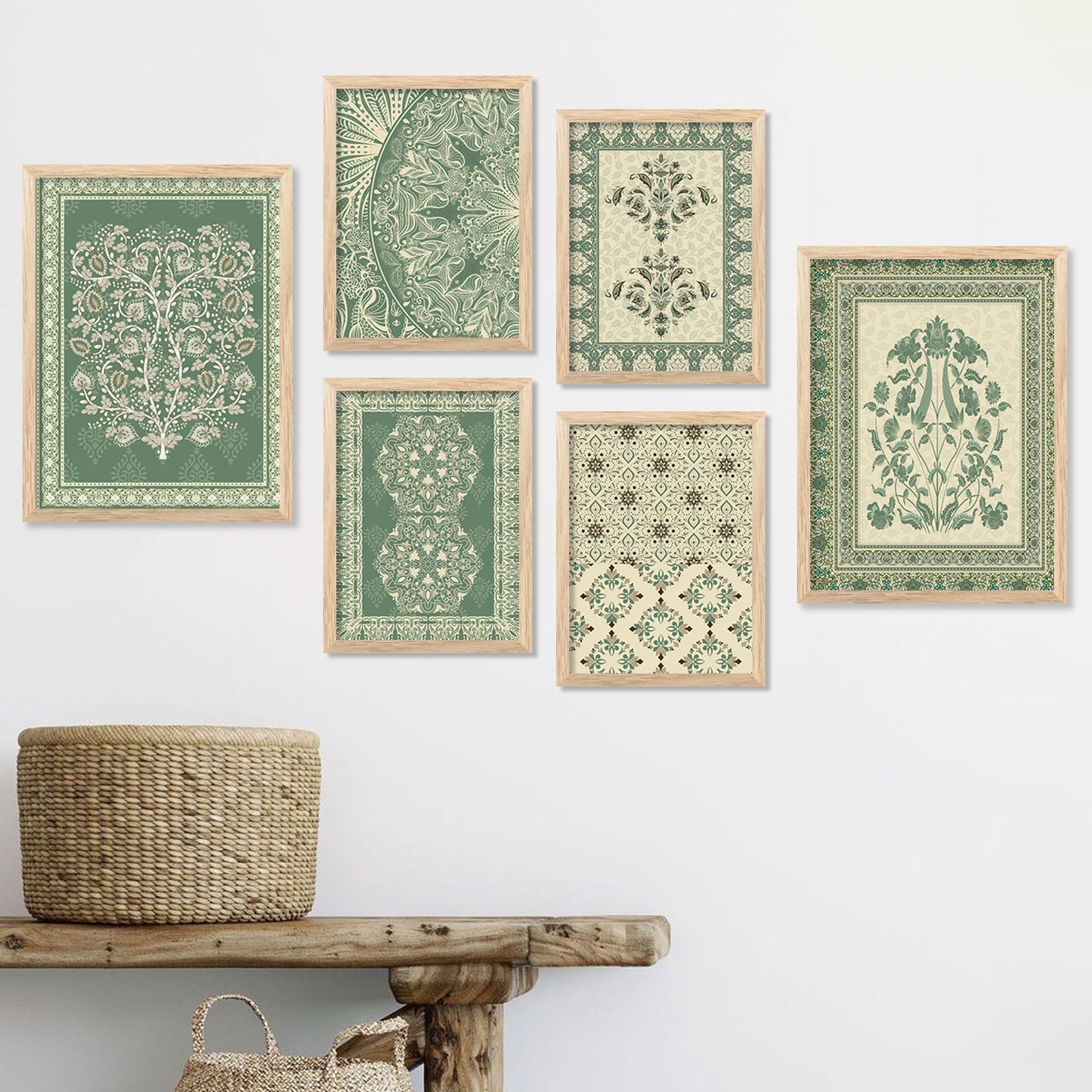 Traditional Indian Prints with Frame for Living Room Bedroom Home and Office Wall Decor Set of 6
