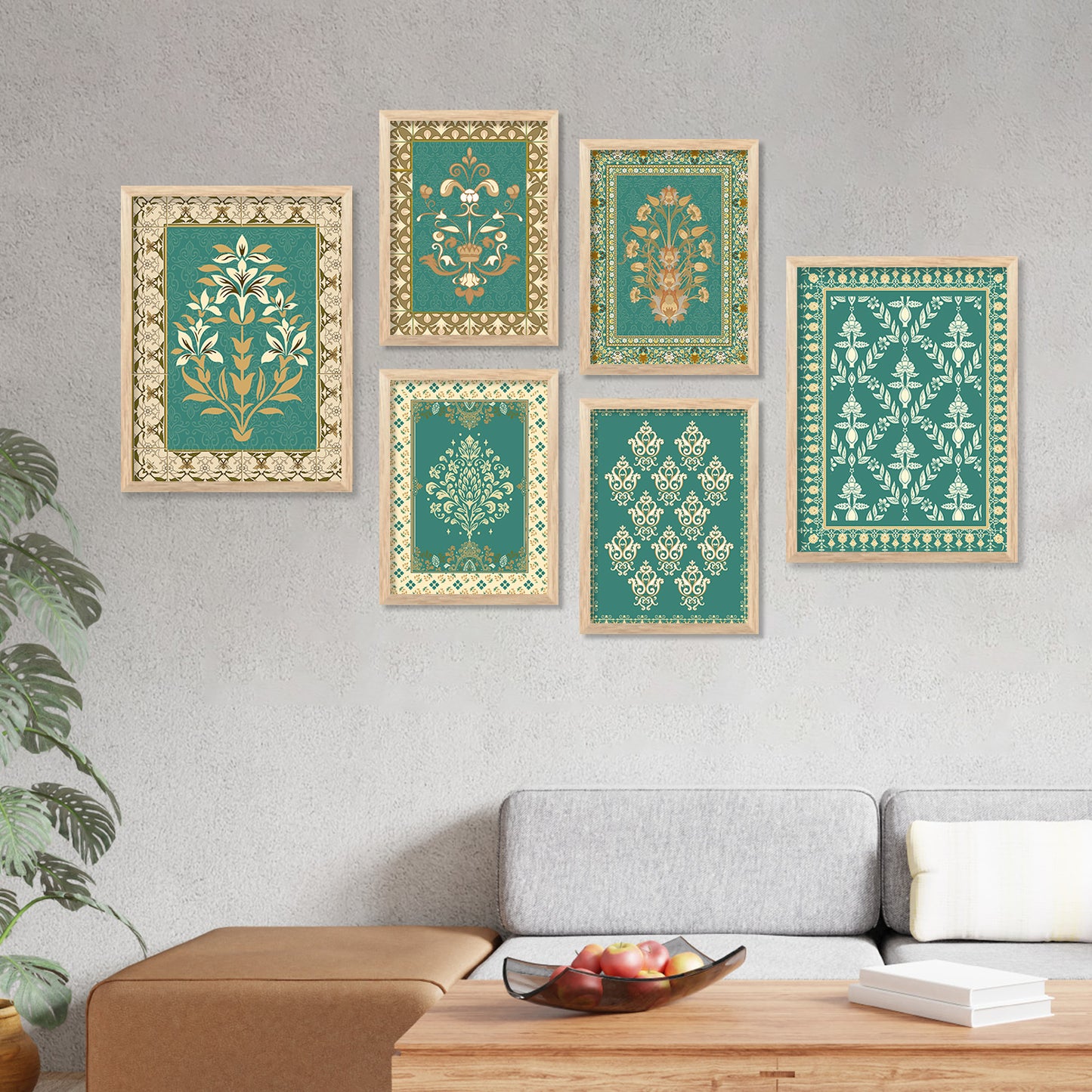 Traditional Indian Prints with Frame for Living Room Bedroom Home and Office Wall Decor Set of 6