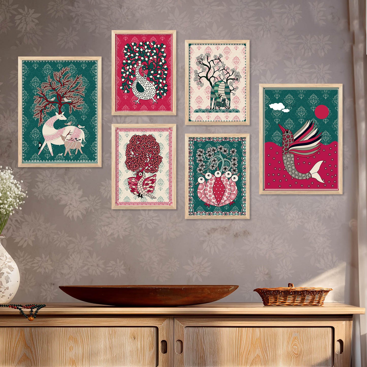 Gond Wall Art Poster With Frame For Home And Wall Decor