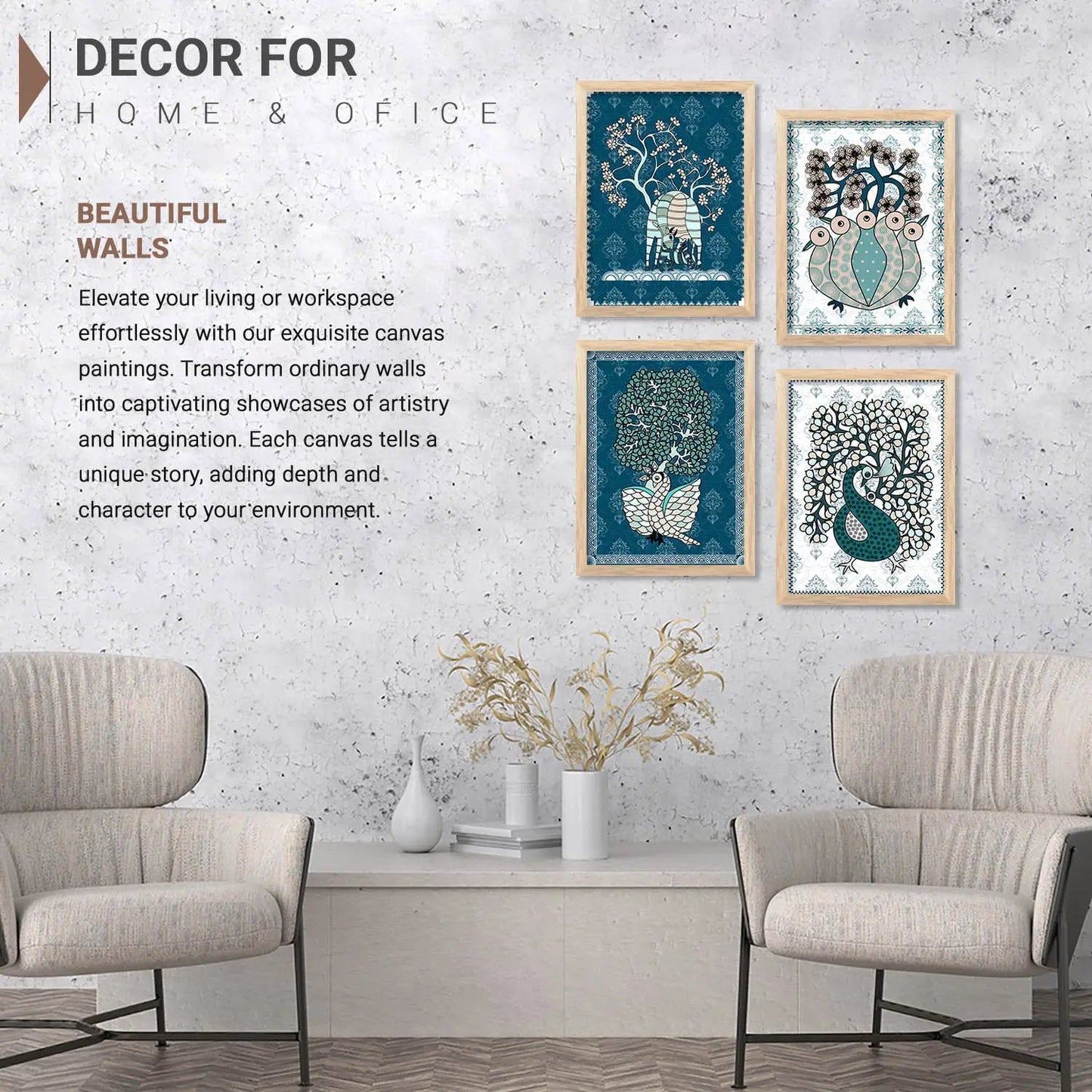 Gond Wall Art Poster With Frame For Home And Wall Decor