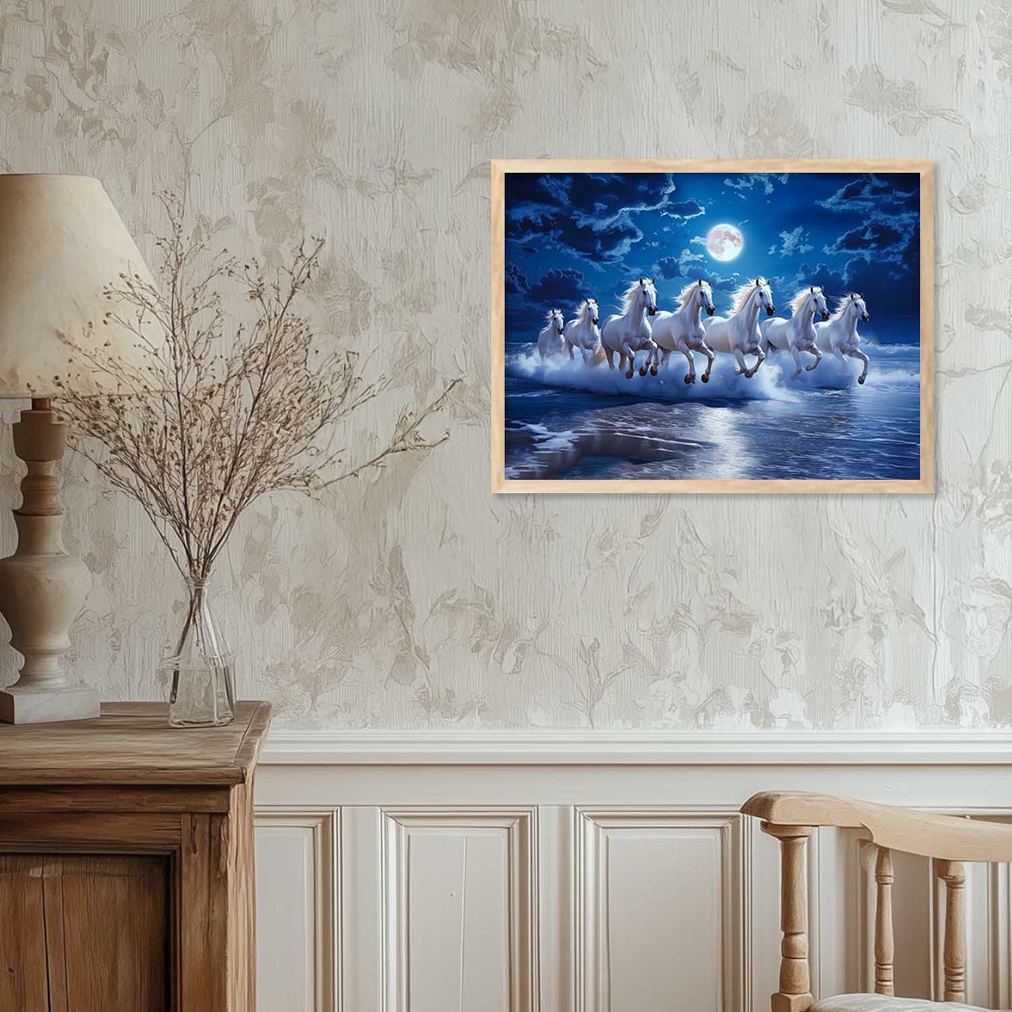 Seven Running Vastu Lucky Horse Theme Wall Posters with Frame
