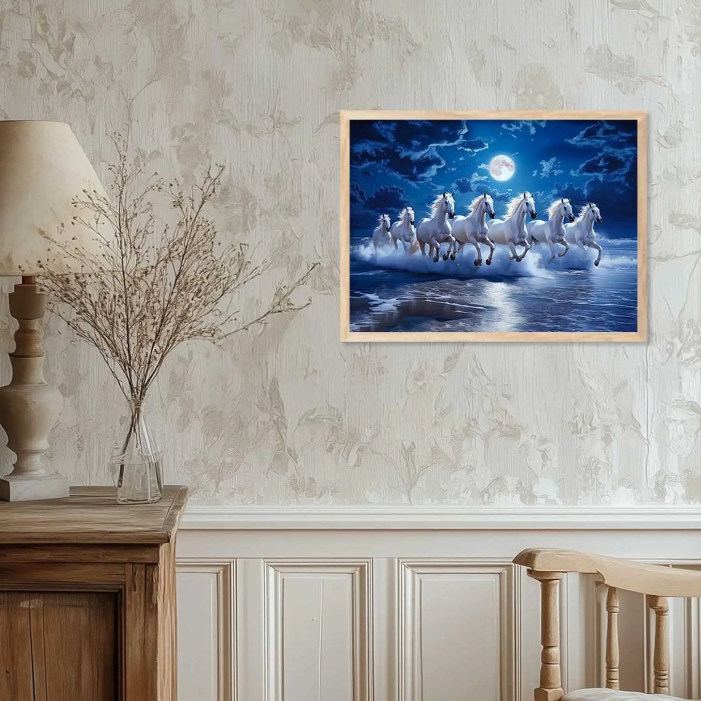 Seven Running Vastu Lucky Horse Theme Wall Posters with Frame