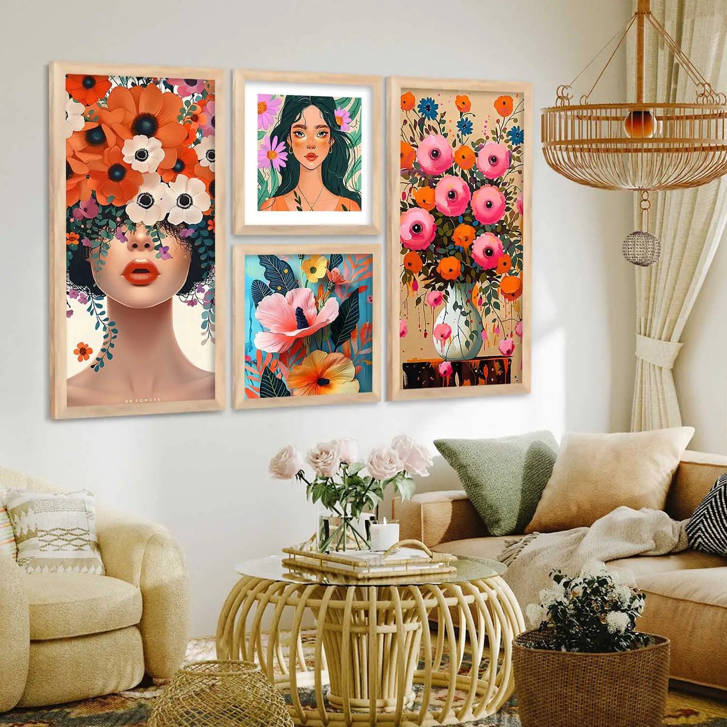 kotart Modern Big Size Wall Art Home Painting Decoration Floral Paintings With Frame For Living Room Bed Room Hotel Wall Decor