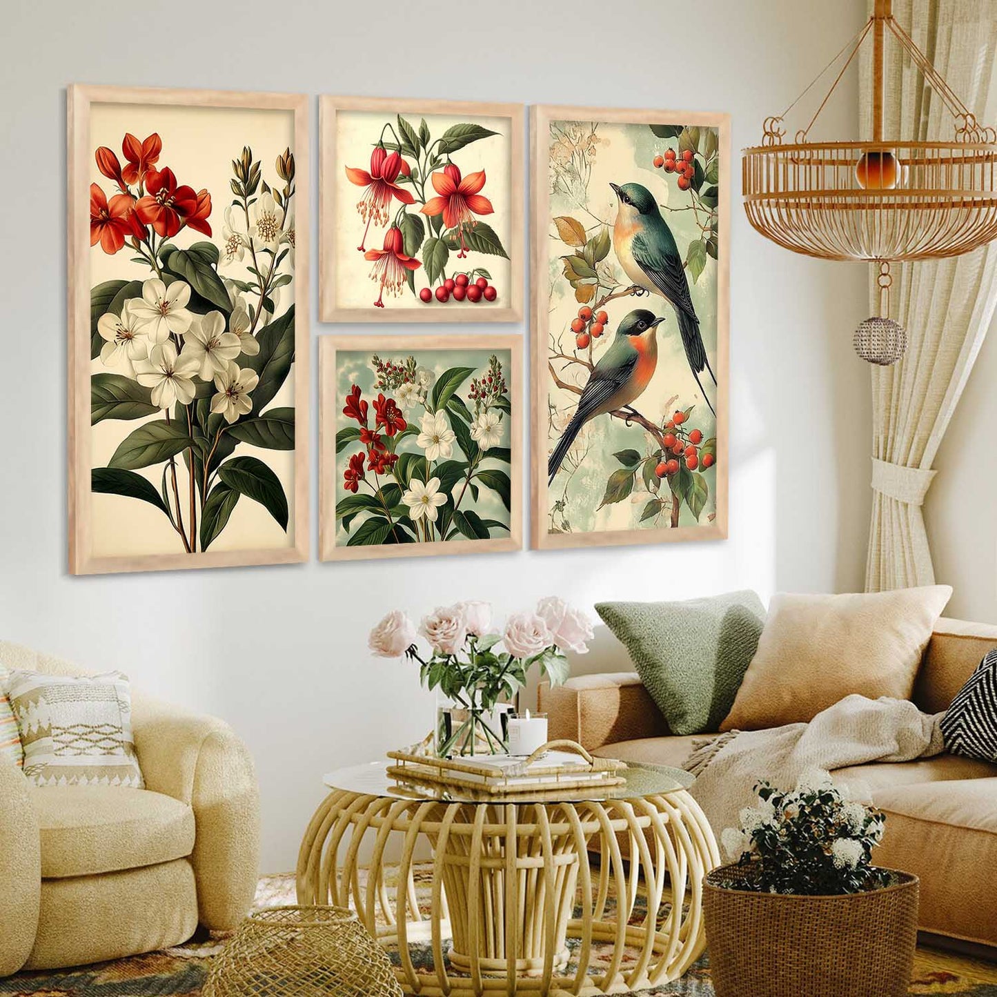 kotart Floral Big Size Art Wall Painting Home Decoration With Frame For Living Room Bed Room Hotel Wall Decor