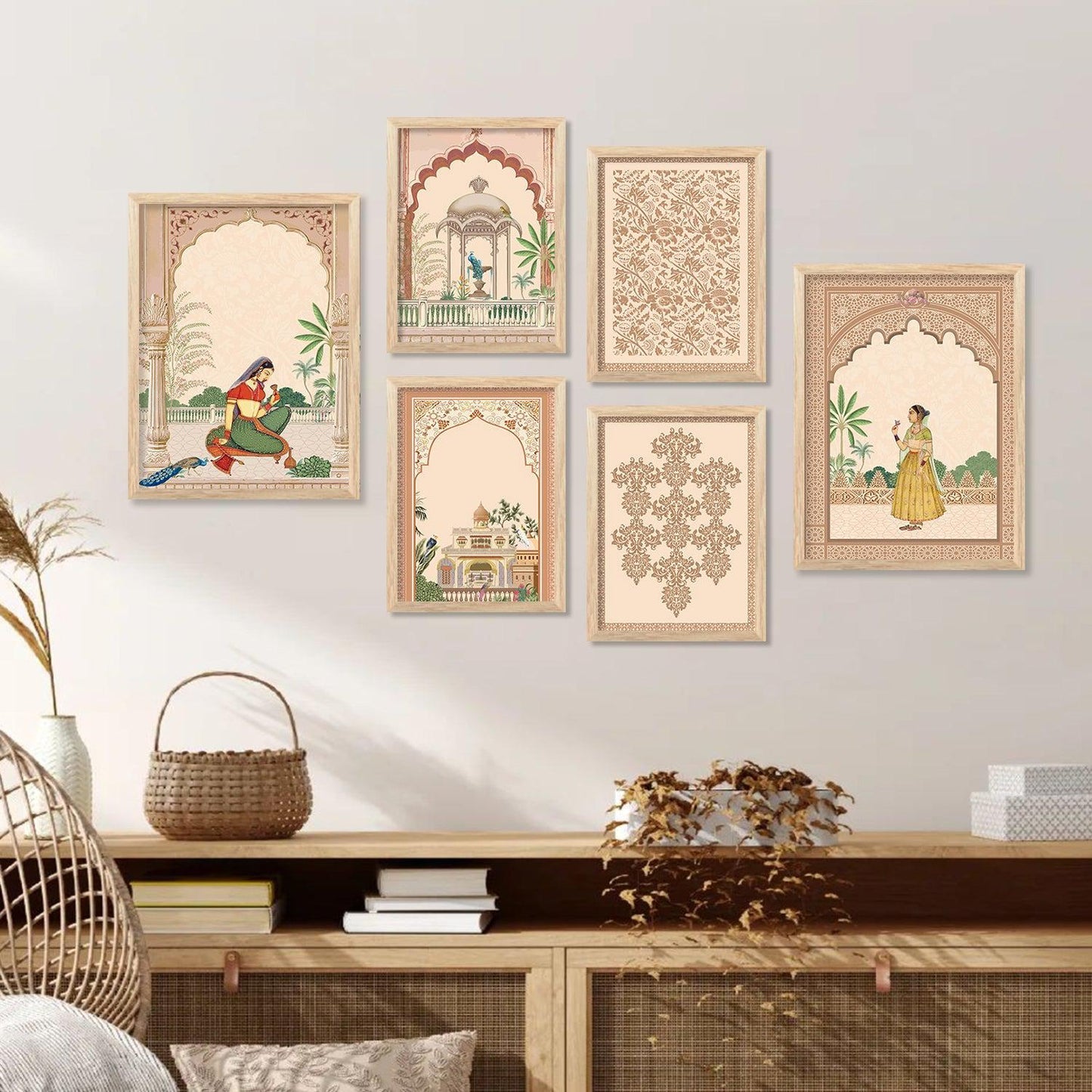 Traditional Indian Inspired Madhubani Art Paintings with Frame for Living Room Bedroom Home and Office Wall Decor Set of 6-Kotart