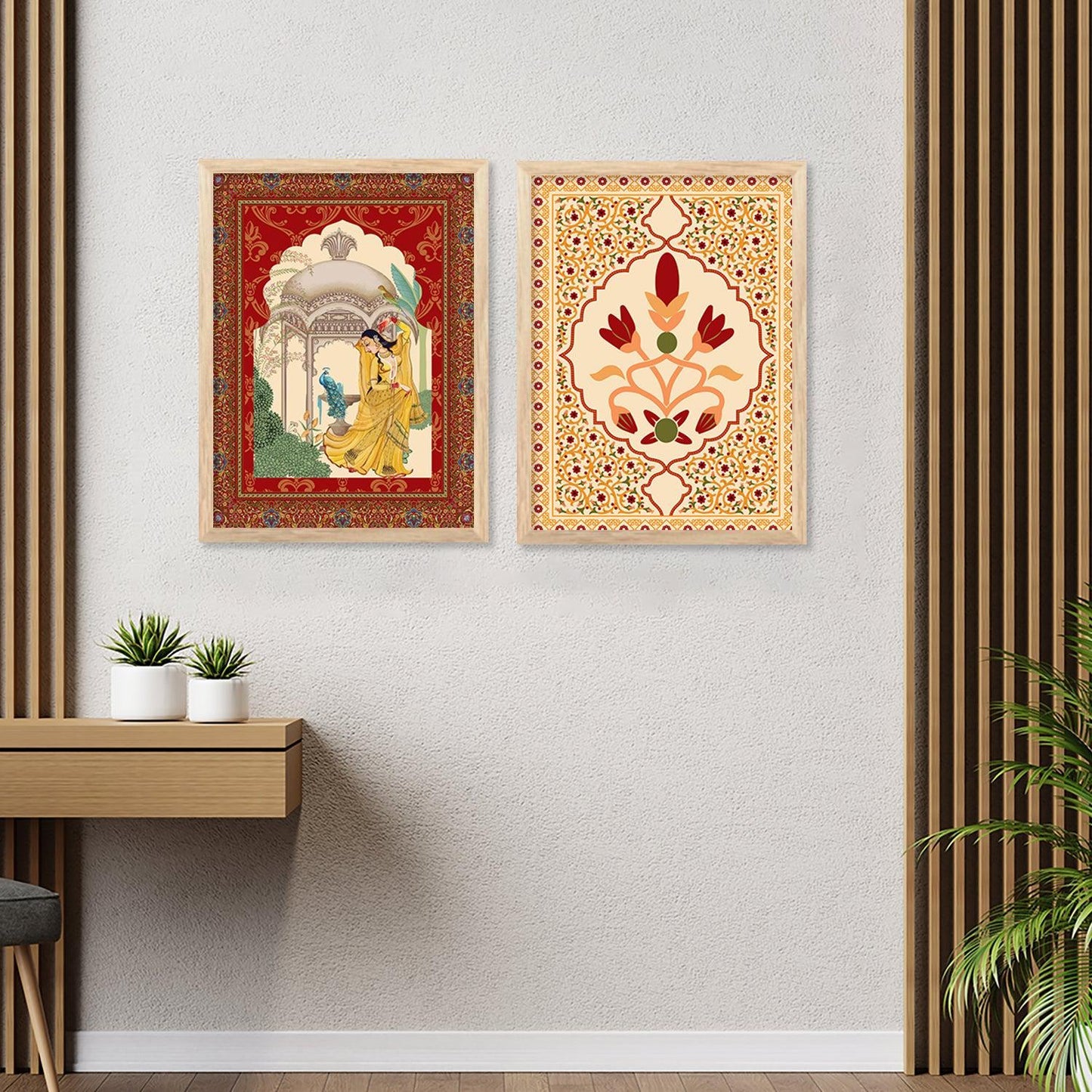 Traditional Indian Inspired Madhubani Art Paintings with Frame for Living Room Bedroom Home and Office Wall Decor Set of 6-Kotart