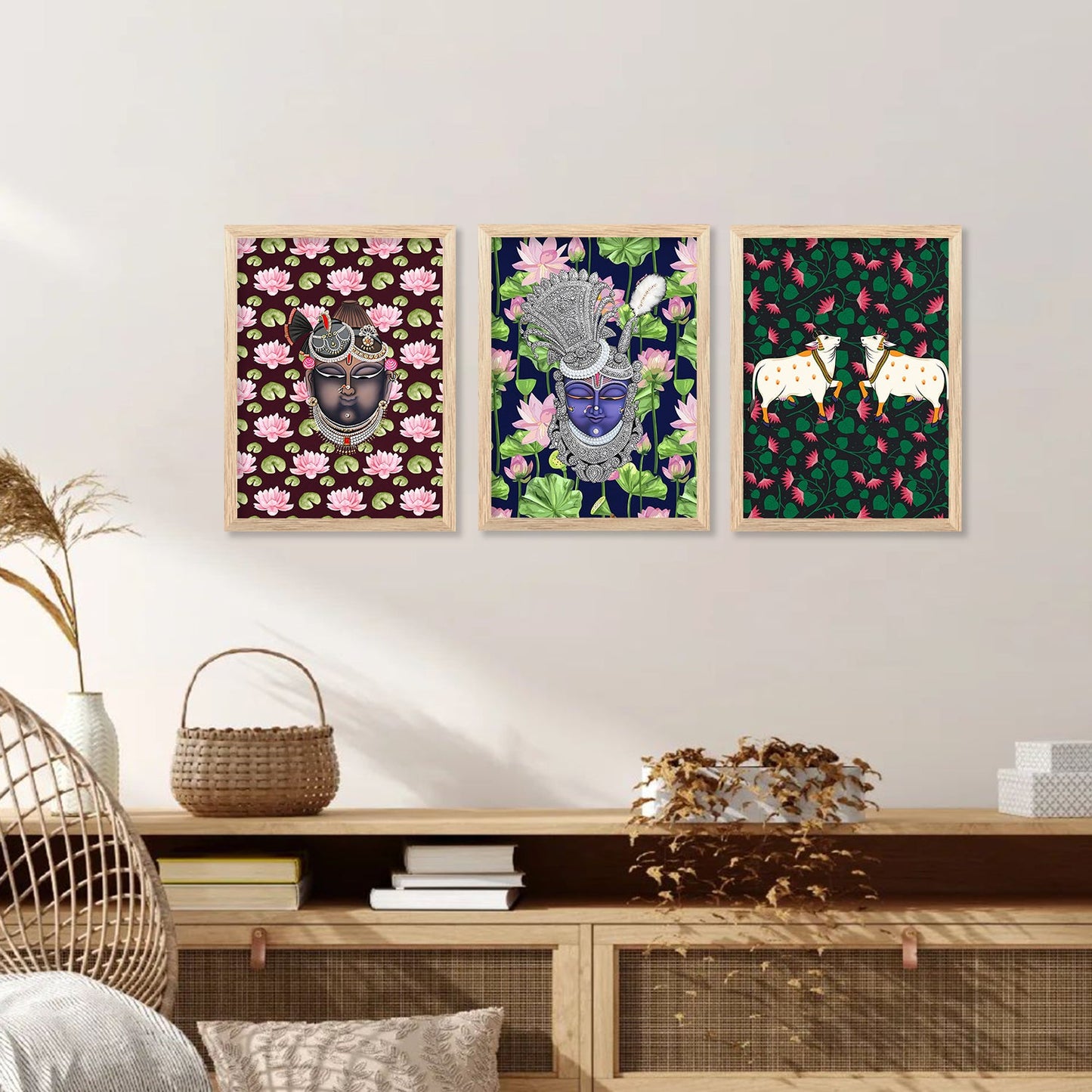 Traditional Indian Inspired Pichawai Art Paintings with Frame for Living Room Bedroom Home and Office Wall Decor Set of 6-Kotart