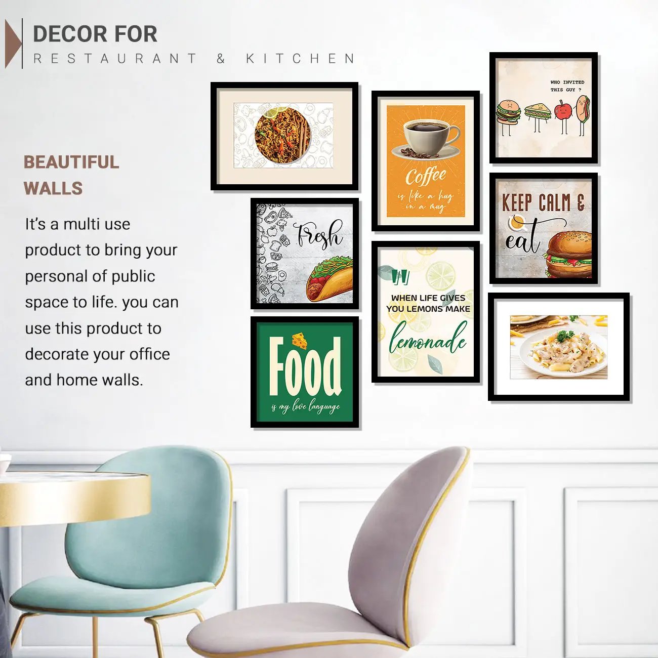Restaurant Gallery Wall Art: Frame Combo - Set of 8