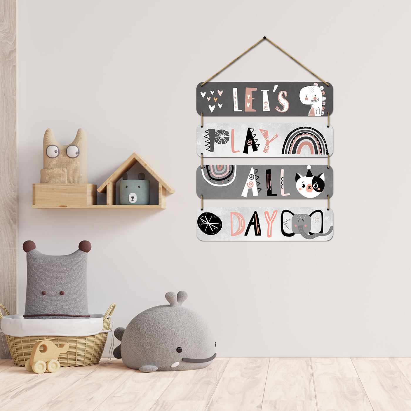 Adorable Animal Friends MDF Wood Wall Hanging for Kids' Rooms Wall Decor-Kotart