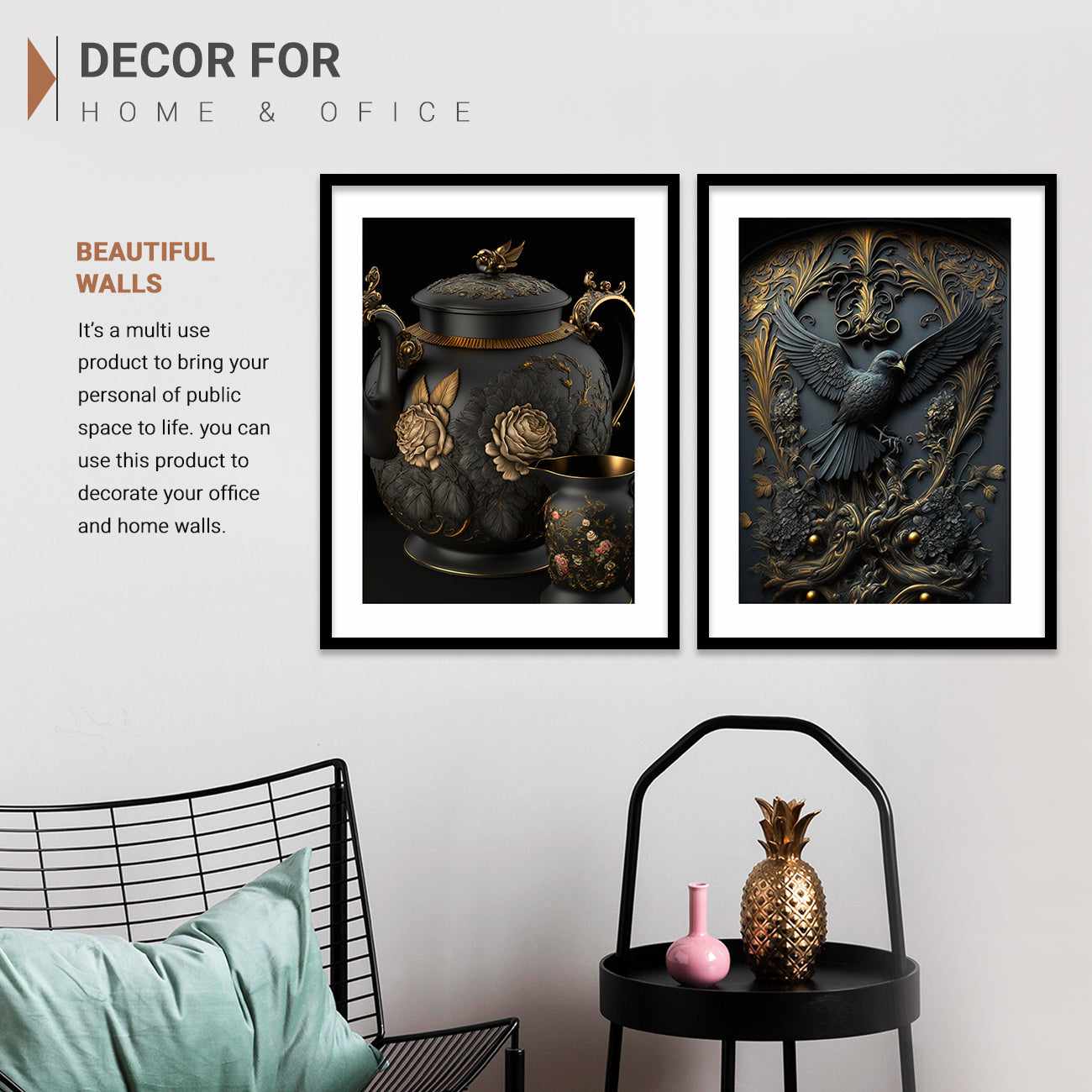 Black and Golden Abstract Modern Art Posters with Frame-Kotart