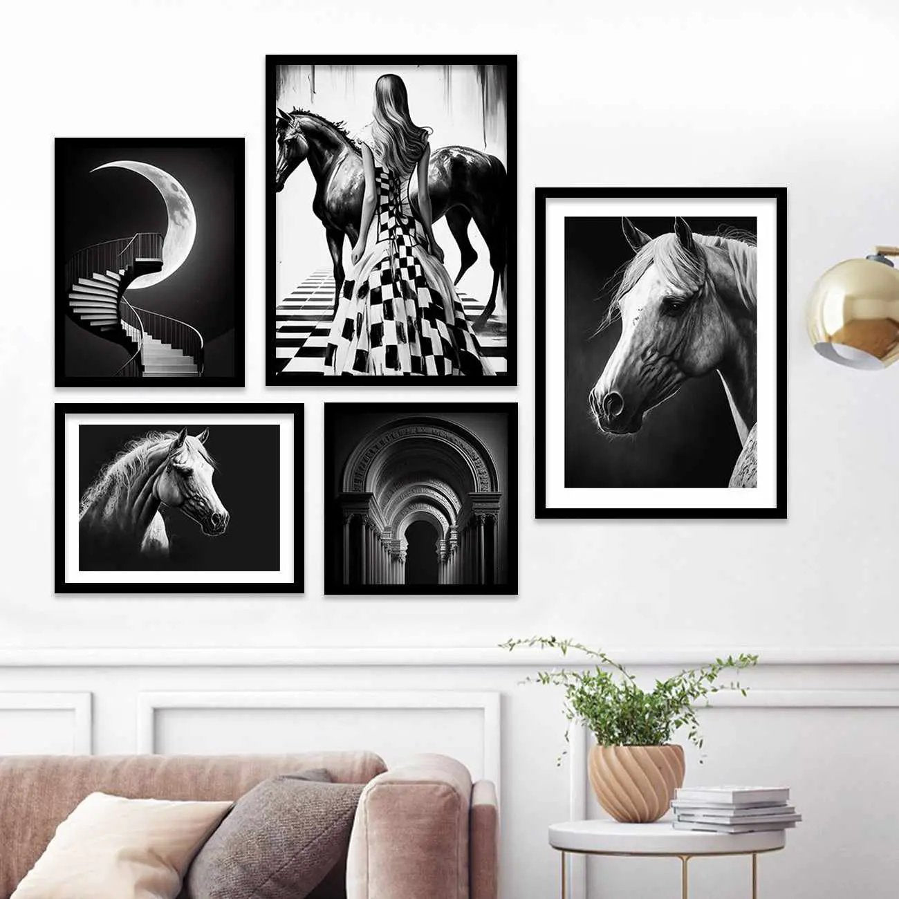Black and White Horse Posters with Frame - Modern Art Gallery Wall Decor Poster-Kotart