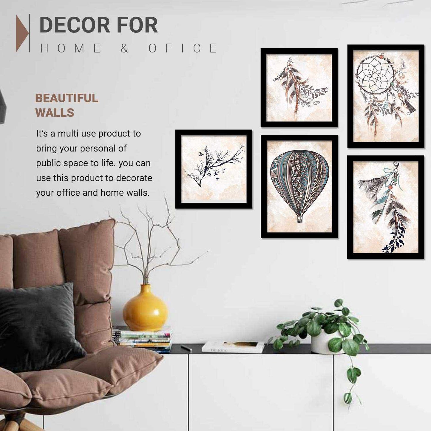 Bohemian Home Decor Wall Art Paintings with Frame for Living Room Bedroom Wall Decor-Kotart