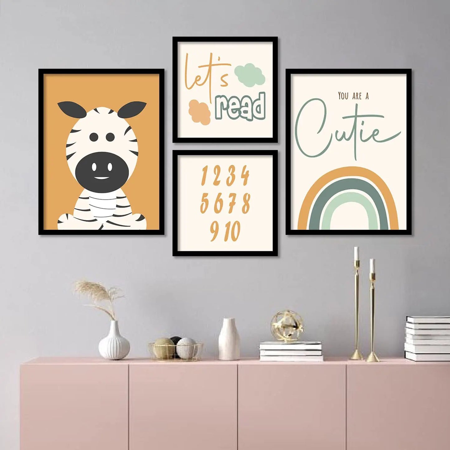 Cute Rainbow Print Educational Framed Wall Posters for Kids Room-Kotart