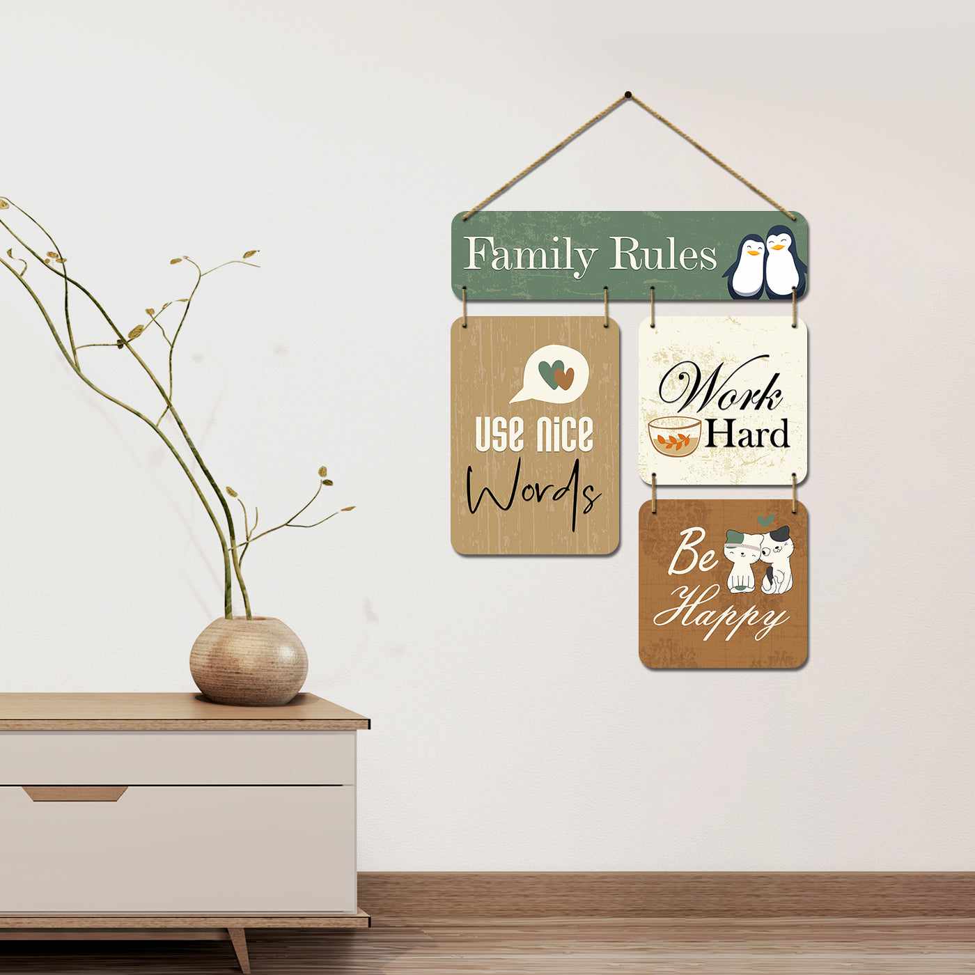 Family Rules Cute MDF Wood Wall Hangers Art for a Heartwarming Display - MDF Wall Hangings for Home Wall Decor-Kotart