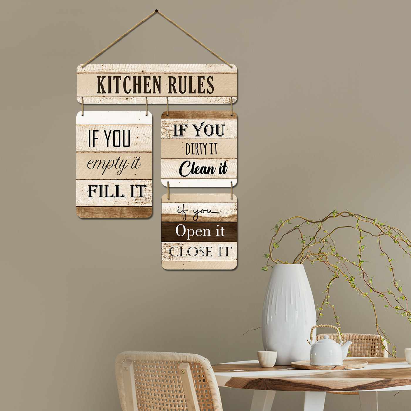 Farmhouse Kitchen Rules MDF Wood Wall Hangings with Rustic Charm for Kitchen & Restaurant Wall Decor-Kotart