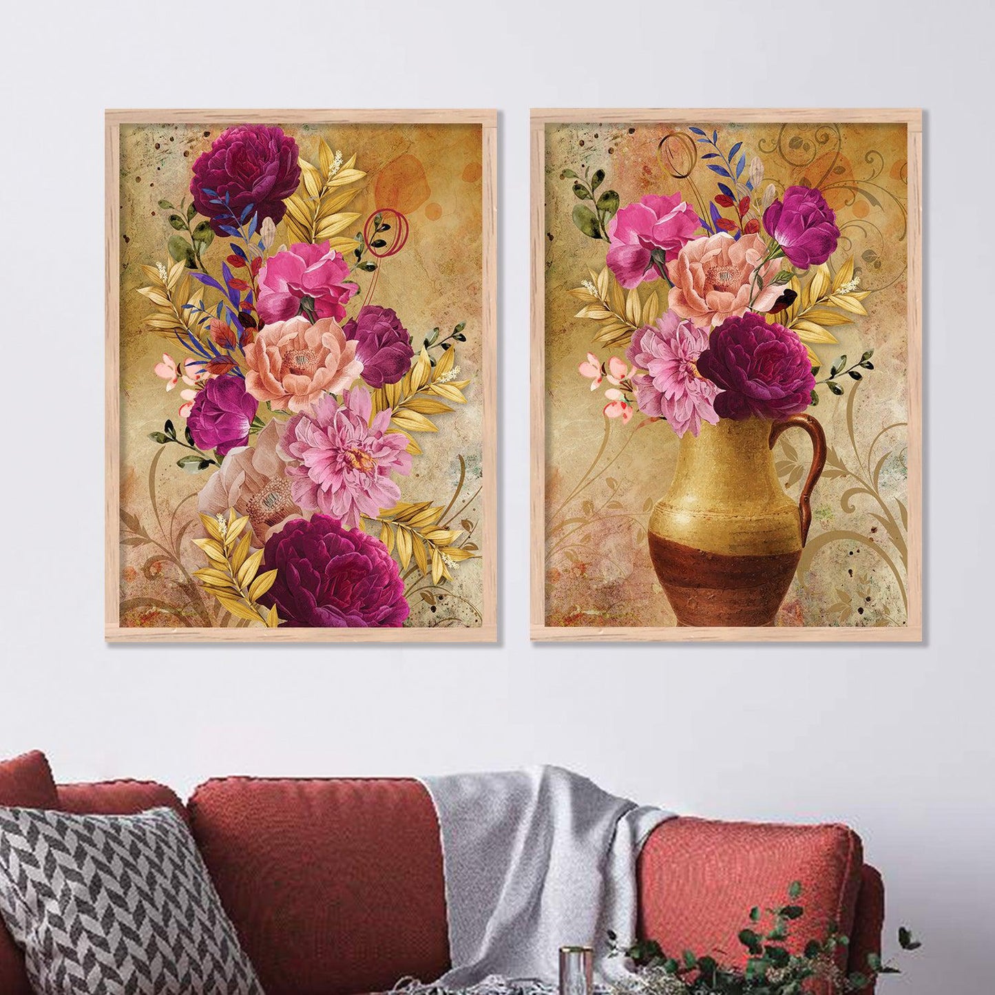 Framed Vibrant Floral Freedom - Set of 2 Floral Paintings with Frame-Kotart