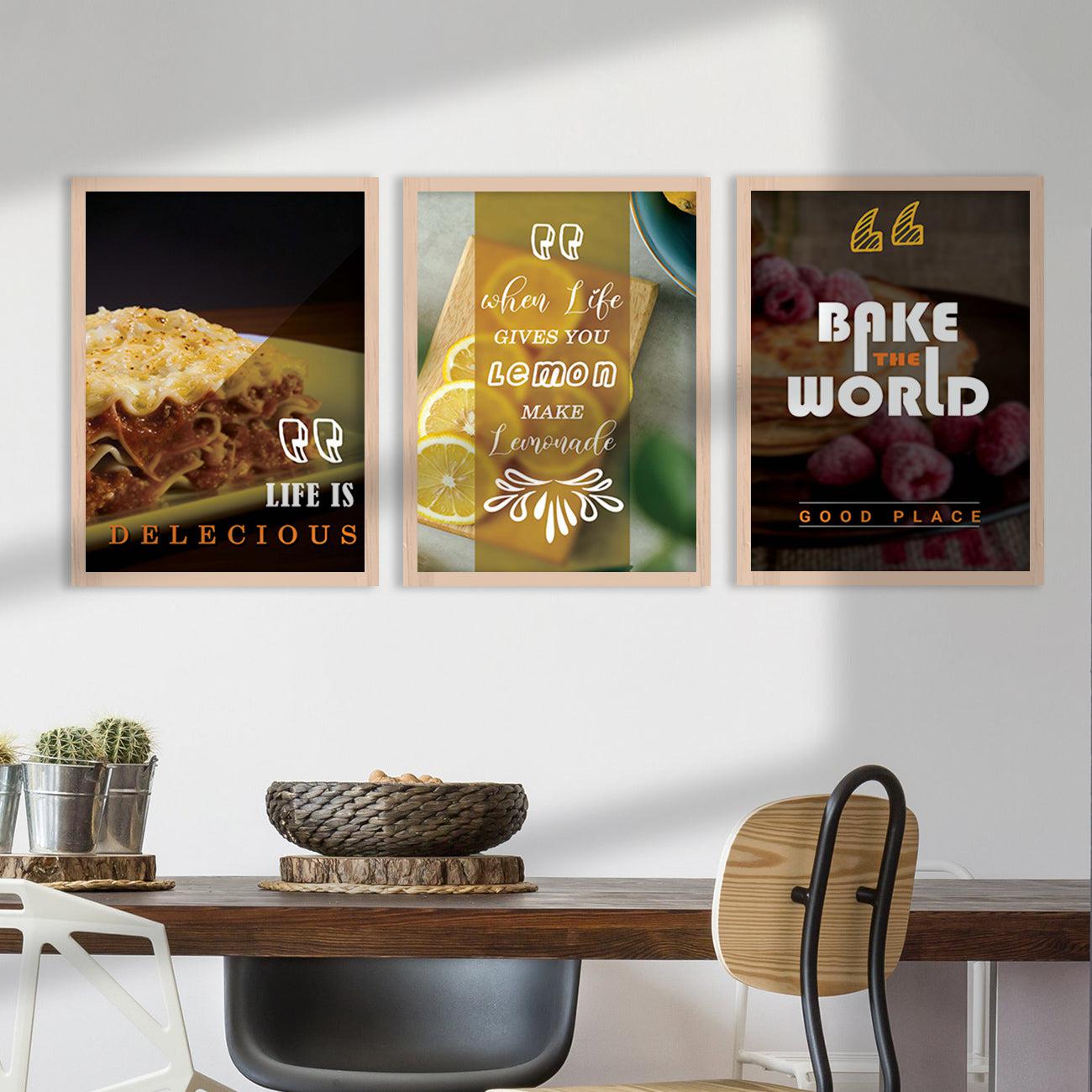 Framed Wall Posters Set for Kitchen Restaurant Bar Wall Decor - Food Lovers Frame Set-Kotart
