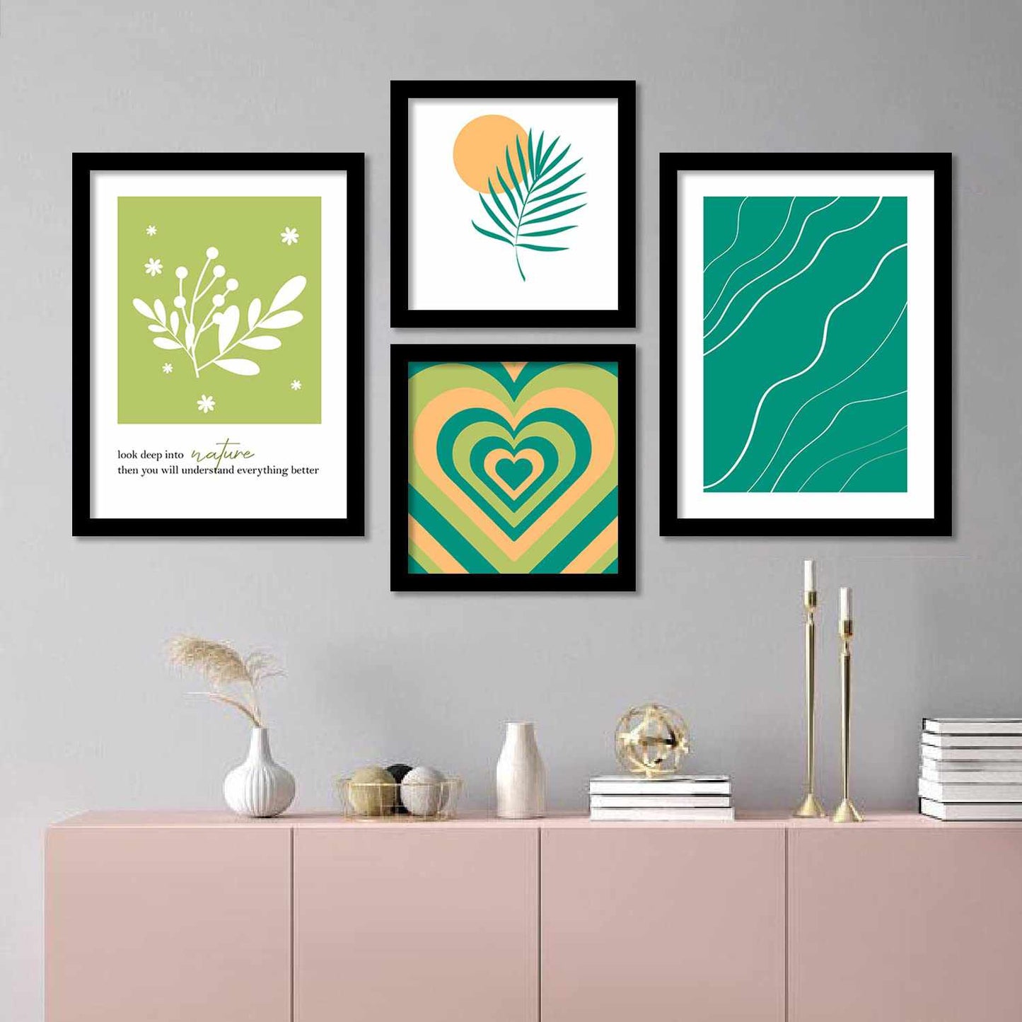 Fresh Green: Modern Art Paintings with Frame , Set of 4-Kotart