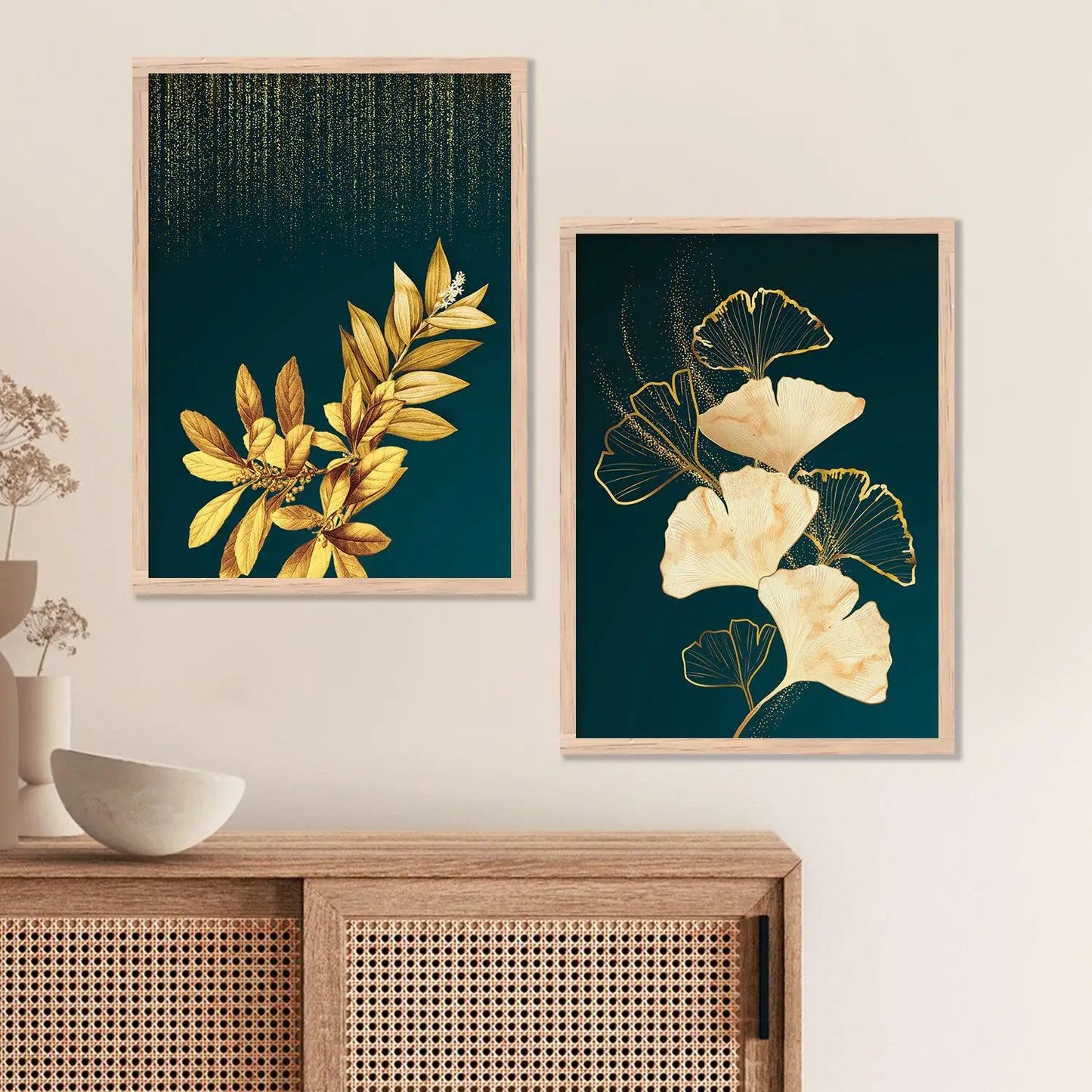 Golden Leaf Modern Wall Art Framed Painting for Wall Decoration : Luxury Golden-Kotart