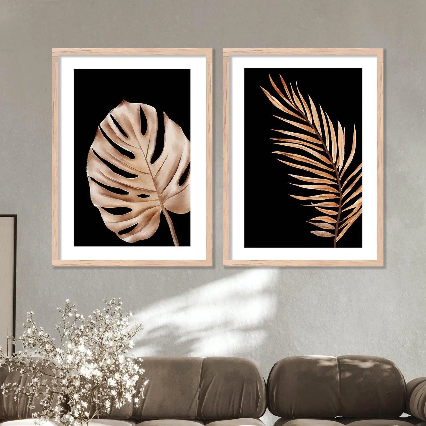 Golden Leaf Wall Frames Set of 2-Kotart