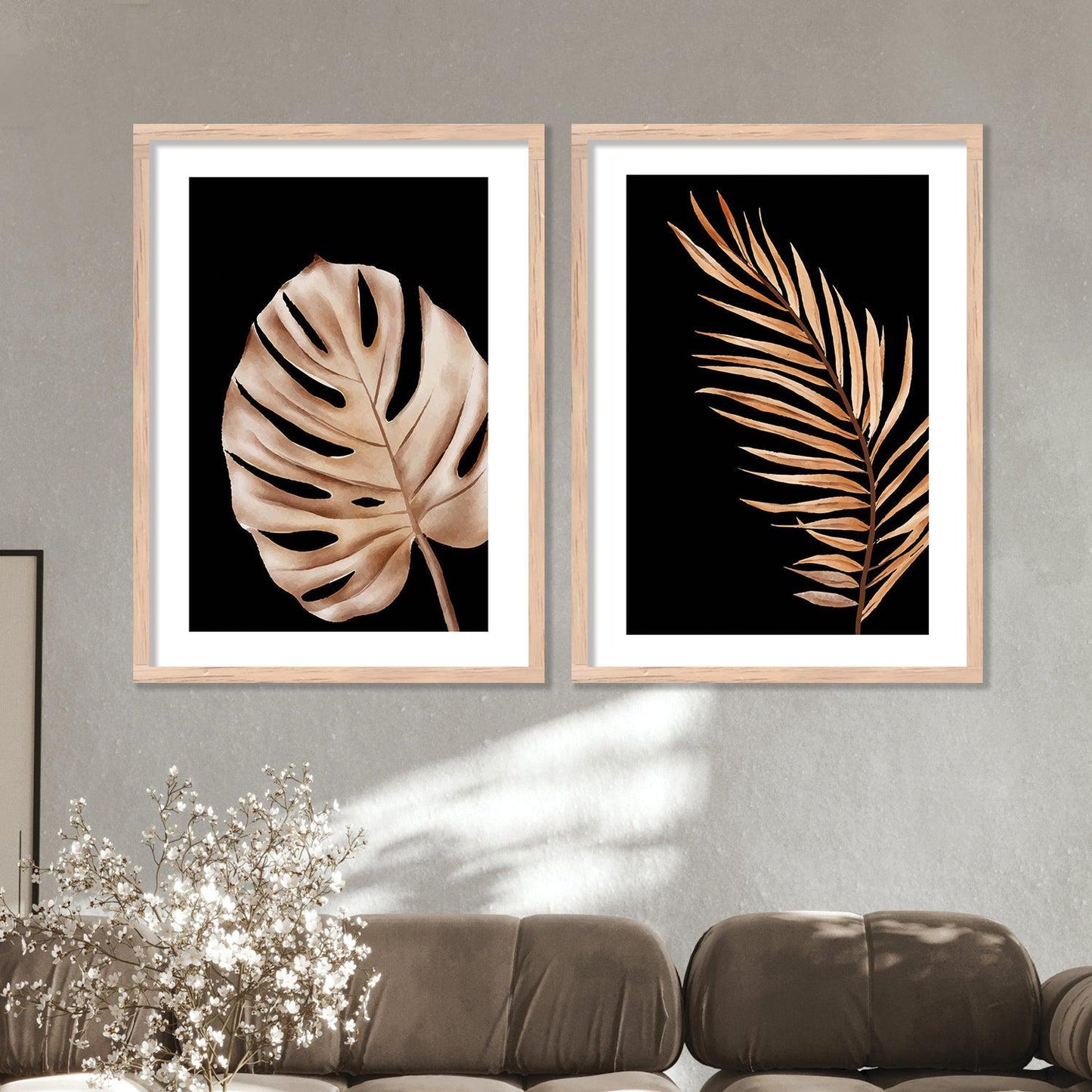 Golden Leaf Wall Frames Set of 2-Kotart