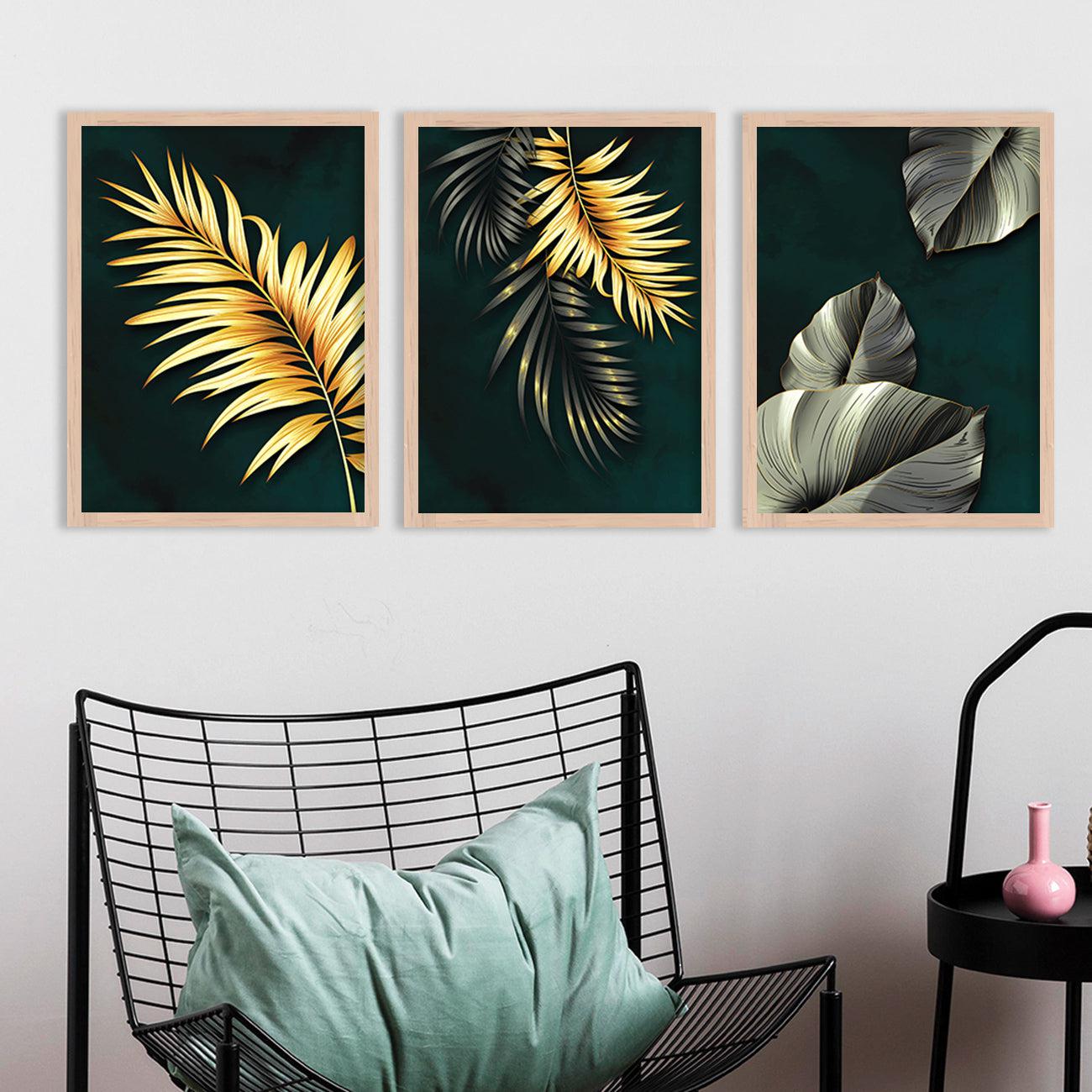 Golden Leaf Wall Posters with Frame : Luxury Escape-Kotart