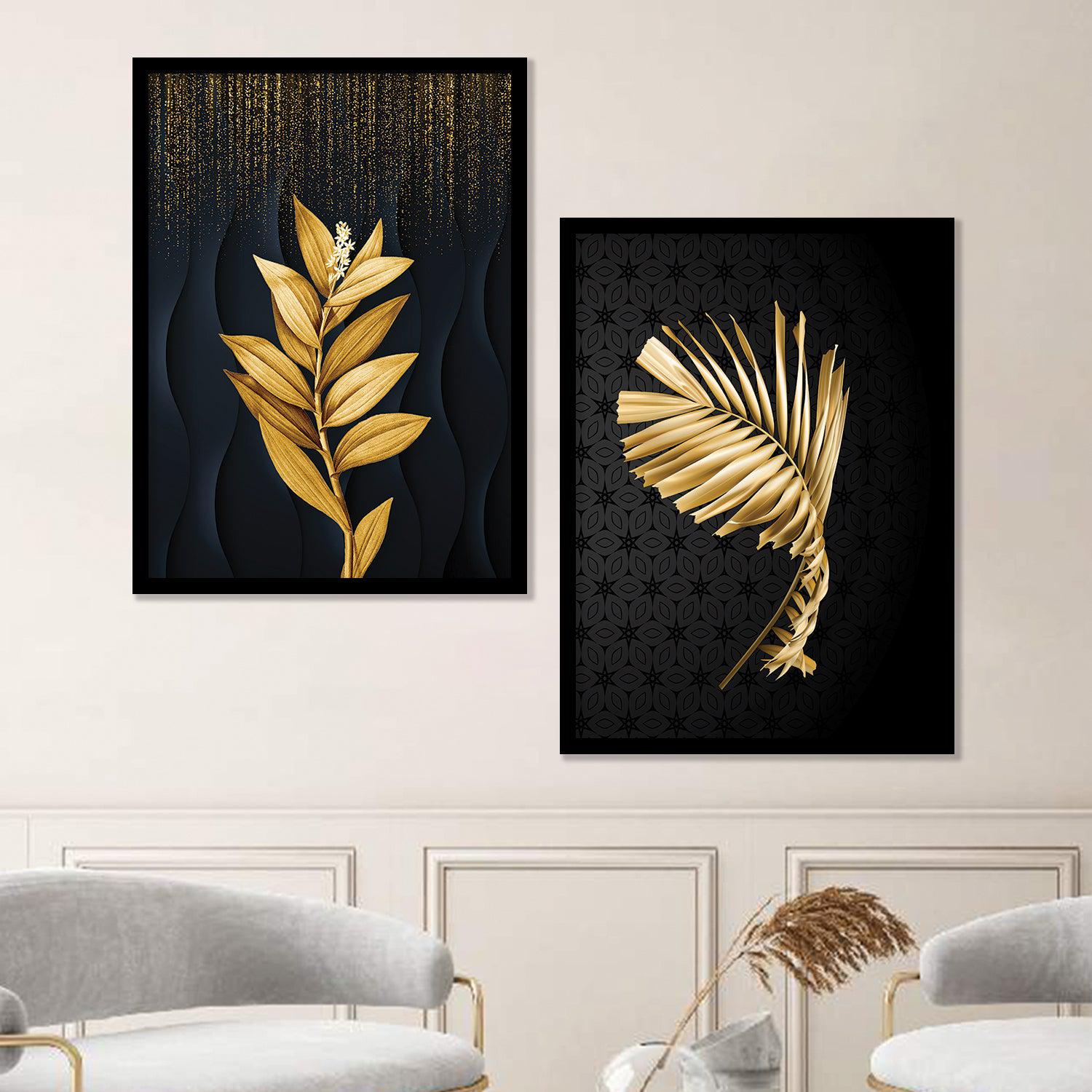 Wynwood Studio Prints Fashion and Glam Golden Fall Butterflies Gold and Metallic Gold Glam Wall Art Canvas Print - Black