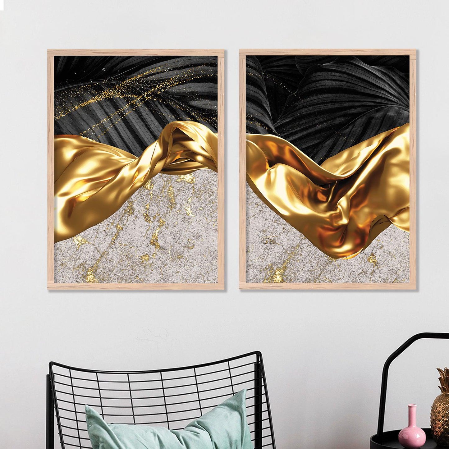 Golden Modern Wall Art Combos - Contemporary Art with a Touch of Luxury-Kotart