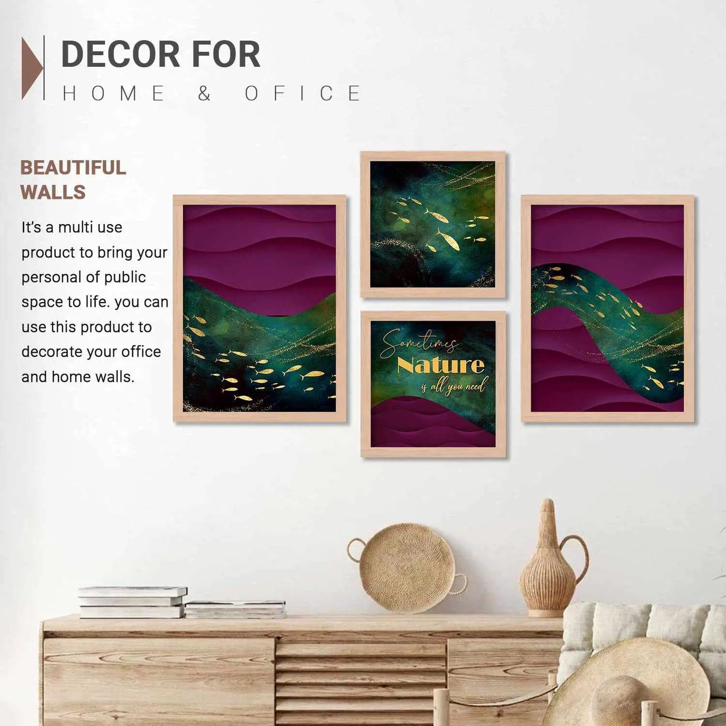 Golden Theme Art Posters with Framed for Living Room Wall Decor-Kotart