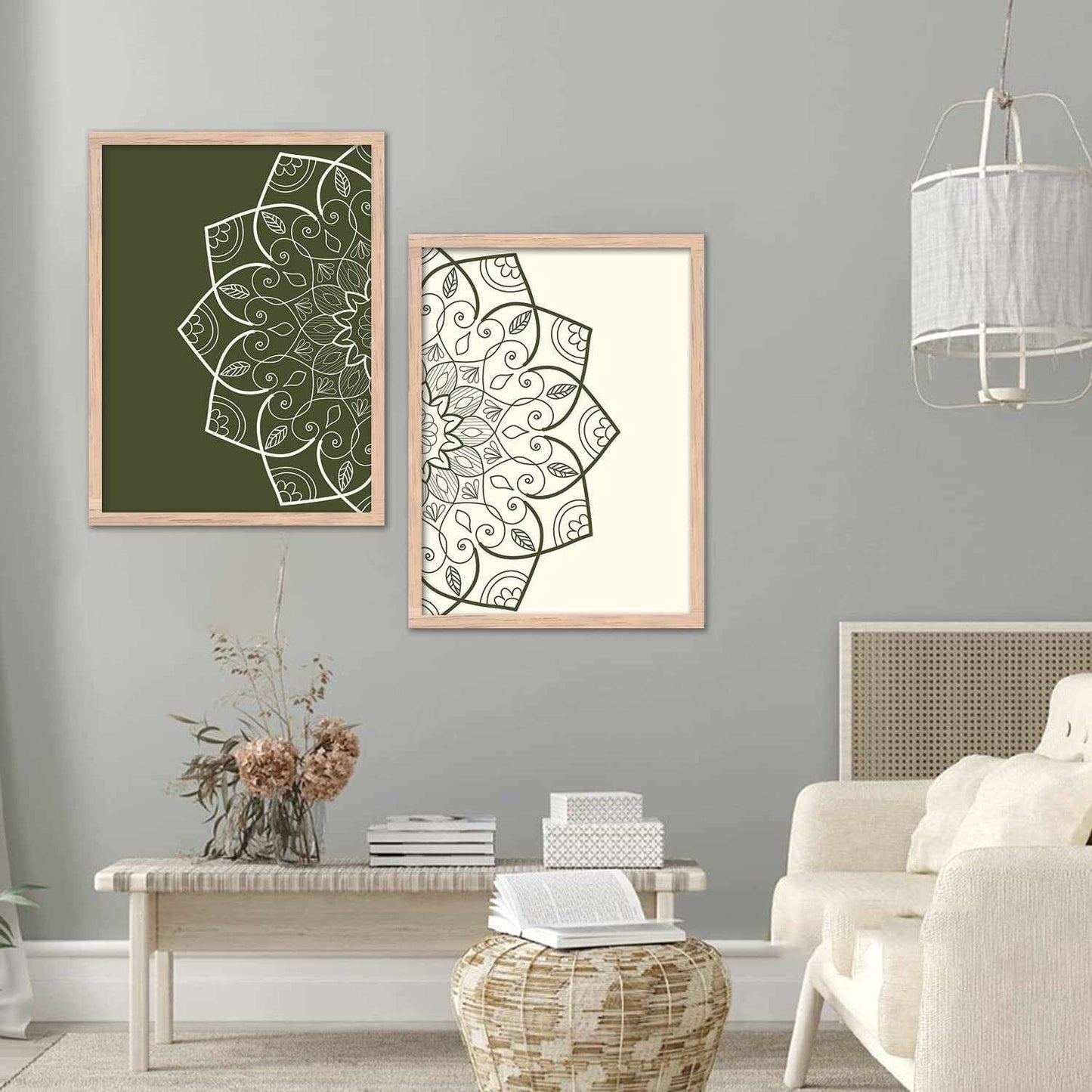 Green Mandala Marvels : A Perfect Choice for Home Decor, Set of 2-Kotart