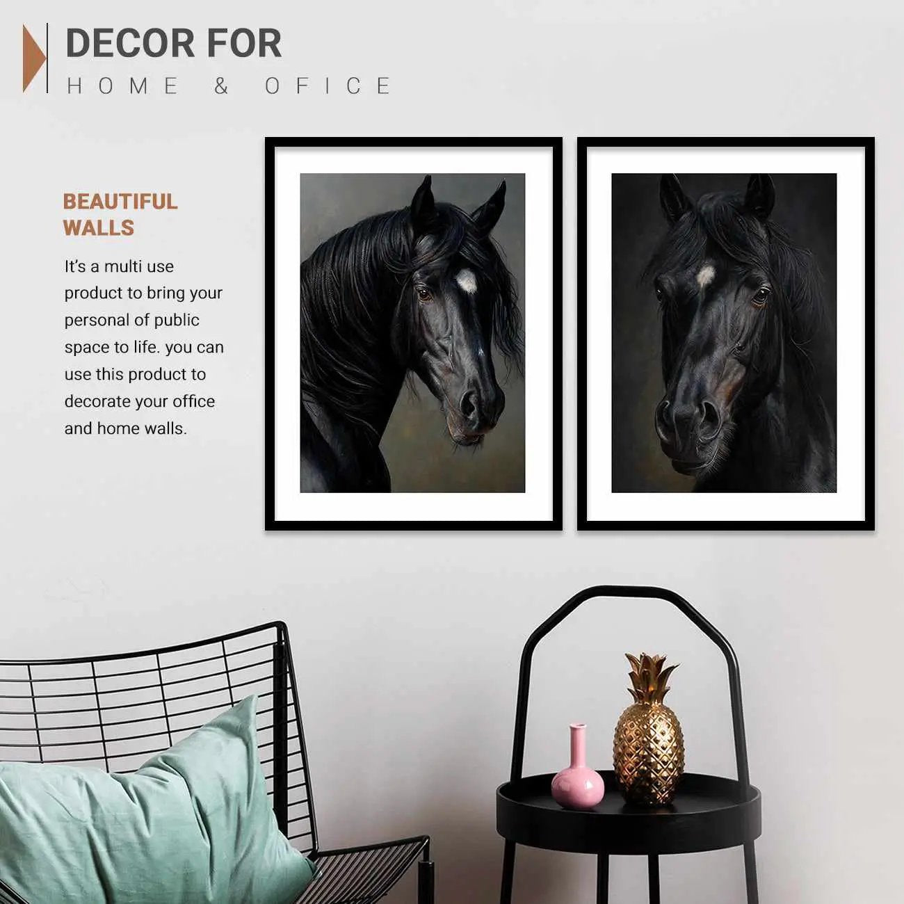 Horse Posters with Frame for Living Room Bedroom Home and Office Wall Decor-Kotart