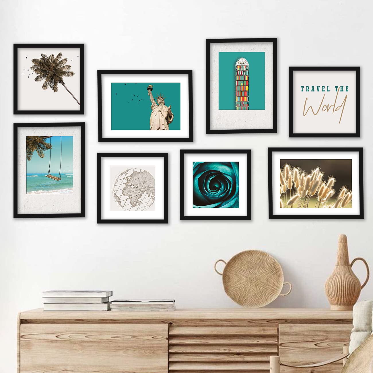 KOTART Paintings Modern Art Wall Decor Framed Paintings for Bedroom Living Room - Framed Wall Paintings with Frame - Painting for Wall Decoration - Wall Decoration Items ( 11x14 inch ) Set of 8-Kotart