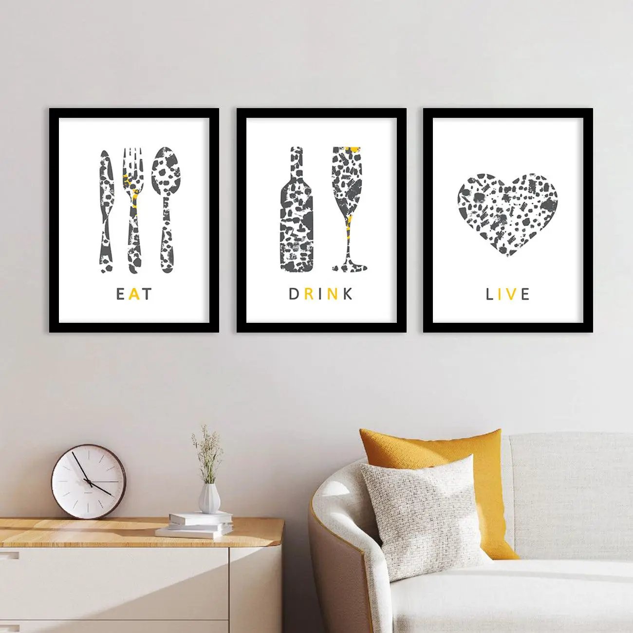 Kitchen Quotes Wall Posters Set for Kitchen Restaurant Bar Wall Decor - Food Lovers Frame Set-Kotart