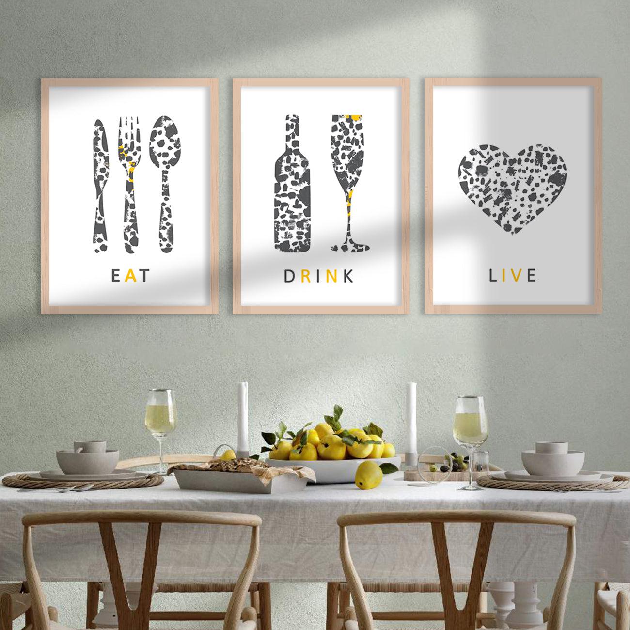 Kitchen Quotes Wall Posters Set for Kitchen Restaurant Bar Wall Decor - Food Lovers Frame Set-Kotart