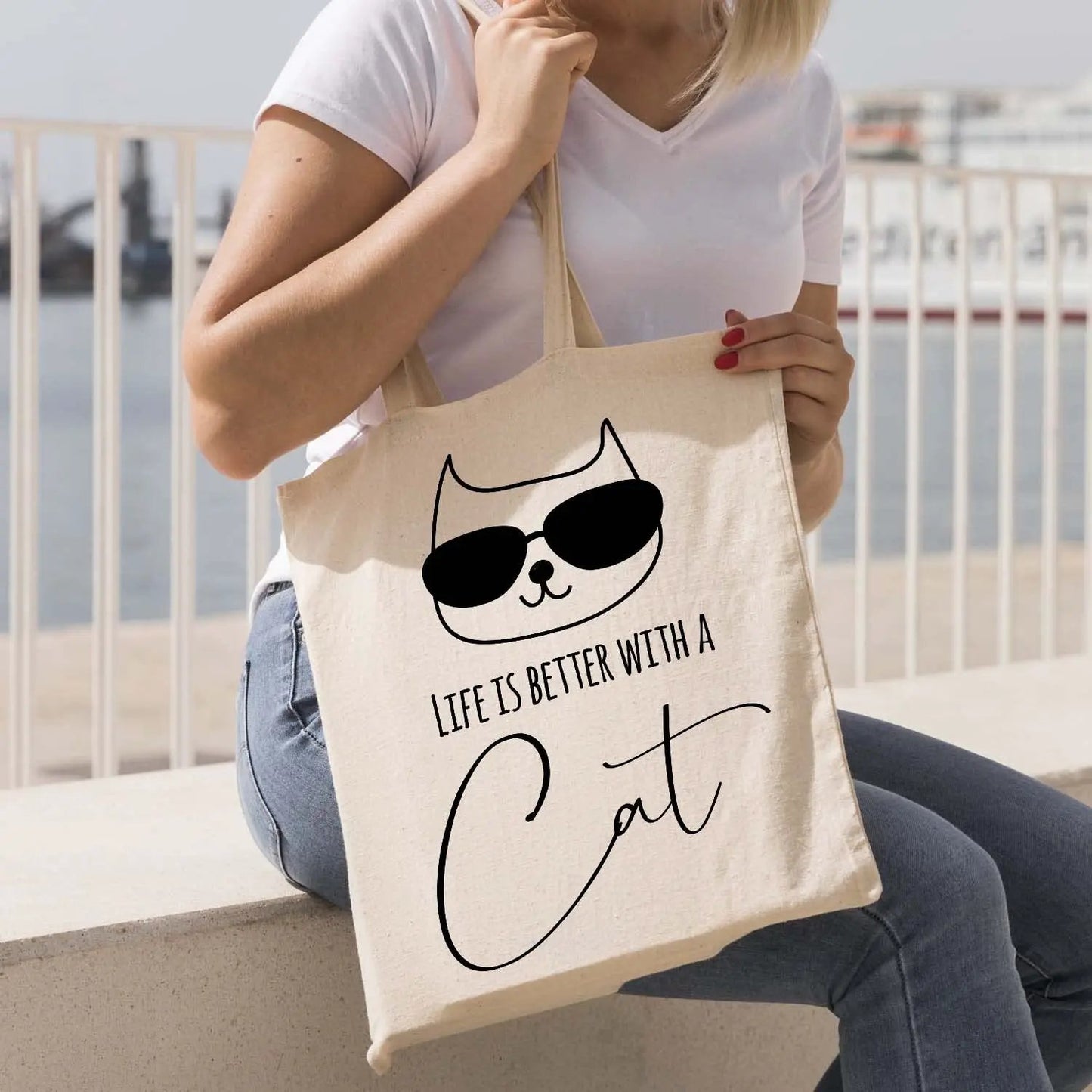 Kotart - Graphic Printed Cotton Tote Bag - Designer Reusable Shopping / Grocery Bag - Multipurpose Canvas Shopping Tote Bag with Long Handle - ( 15 x 16 inch , Natural Beige) (tote02)-Kotart