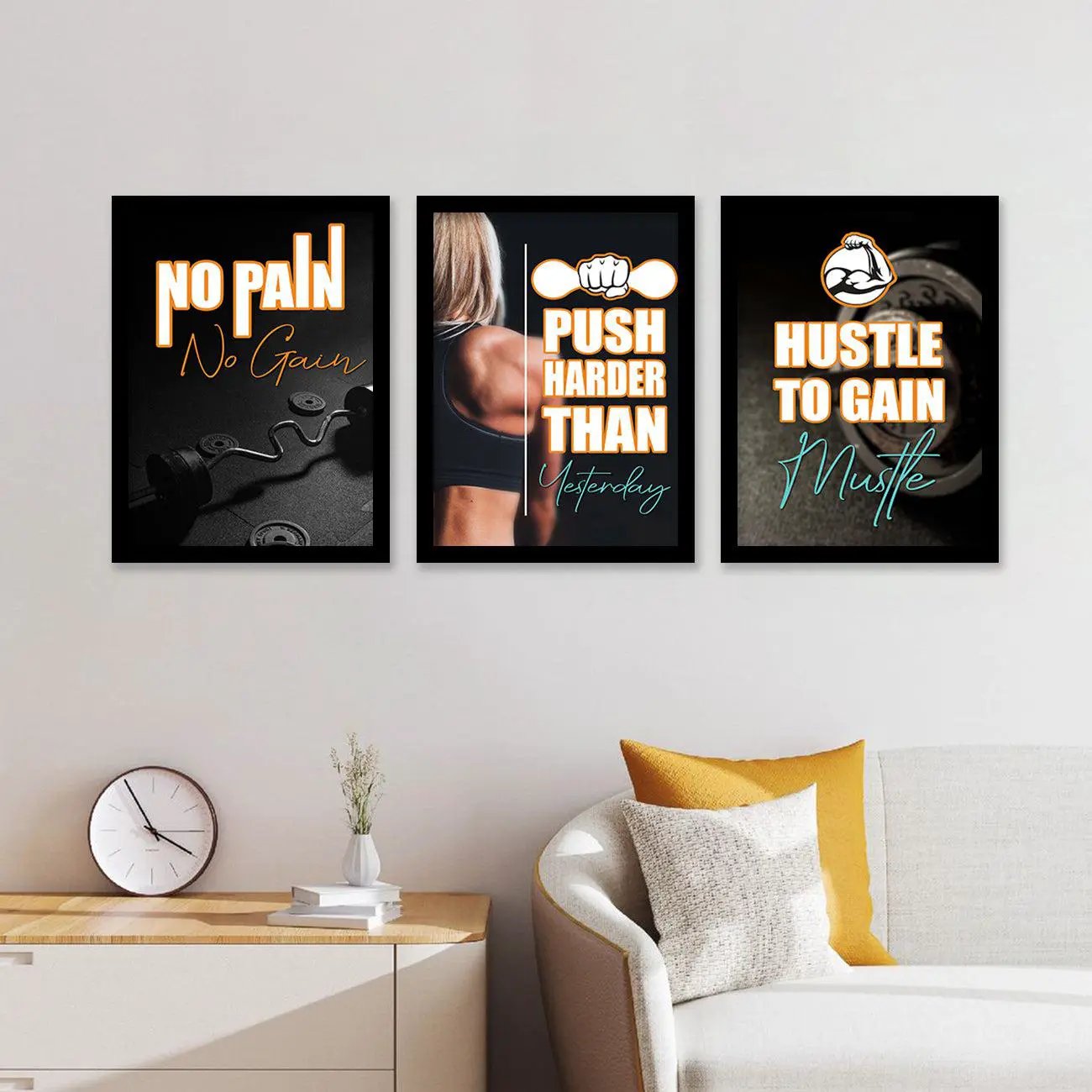 Kotart Motivational / Inspirational Gym Workout Quotes Framed Wall Posters with Frame for Wall Room Gym Wall Frames - Framed Posters for Gym - Wall Posters for Room ( 11 x 14 inch, Framed ) Set of 3-Kotart