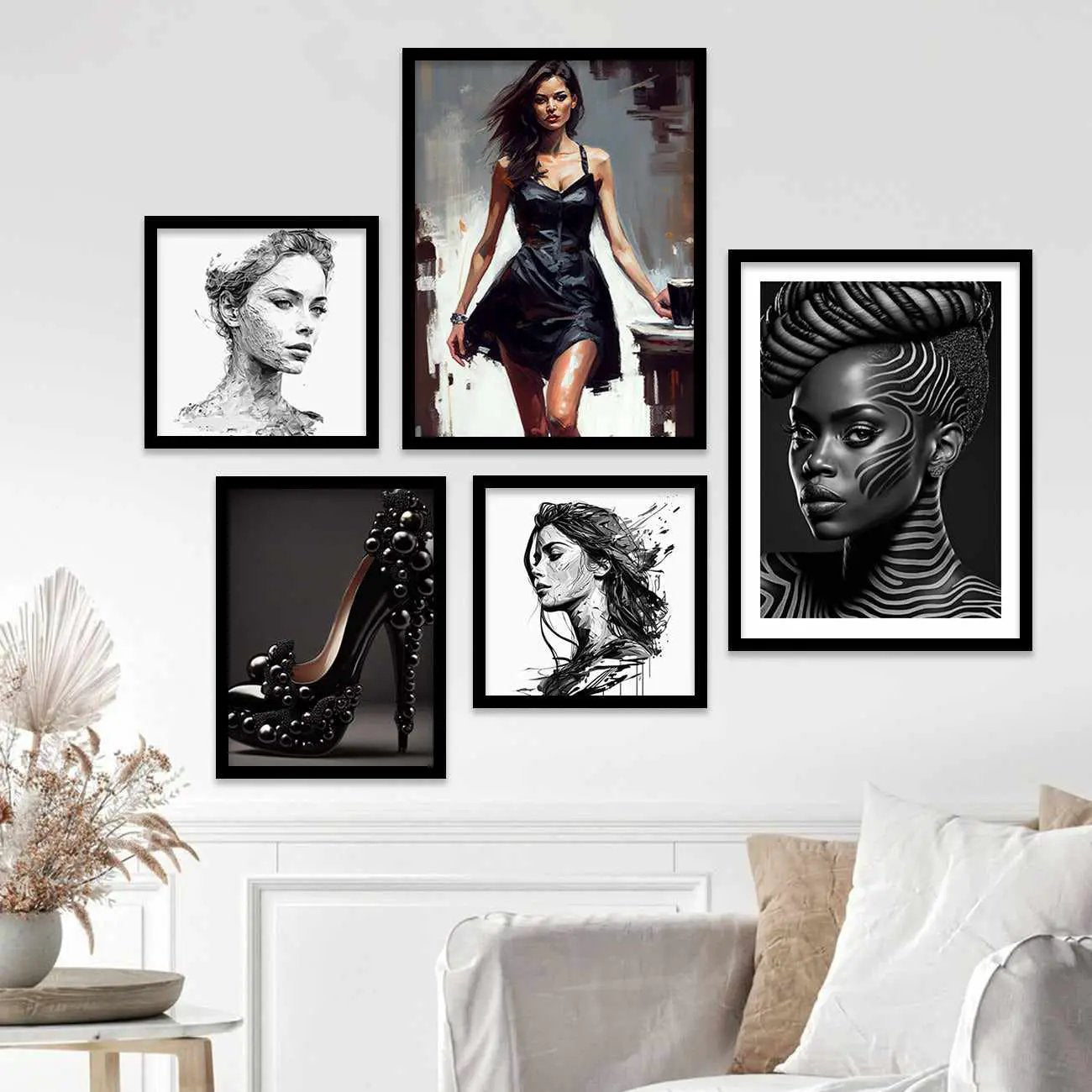 Modern Art Monochrome Wall Posters with Frame for Living Room Wall Decor - Gallery Wall Art for Home Decor-Kotart