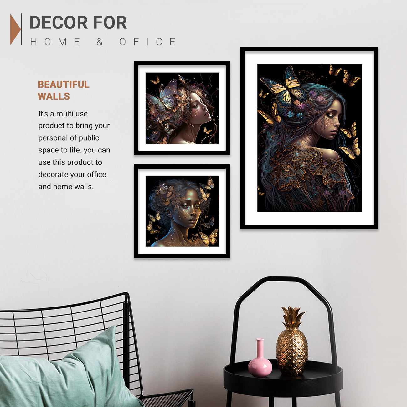 Modern Art Nature Inspired Luxury Golden Printed Wall Posters with Frame-Kotart