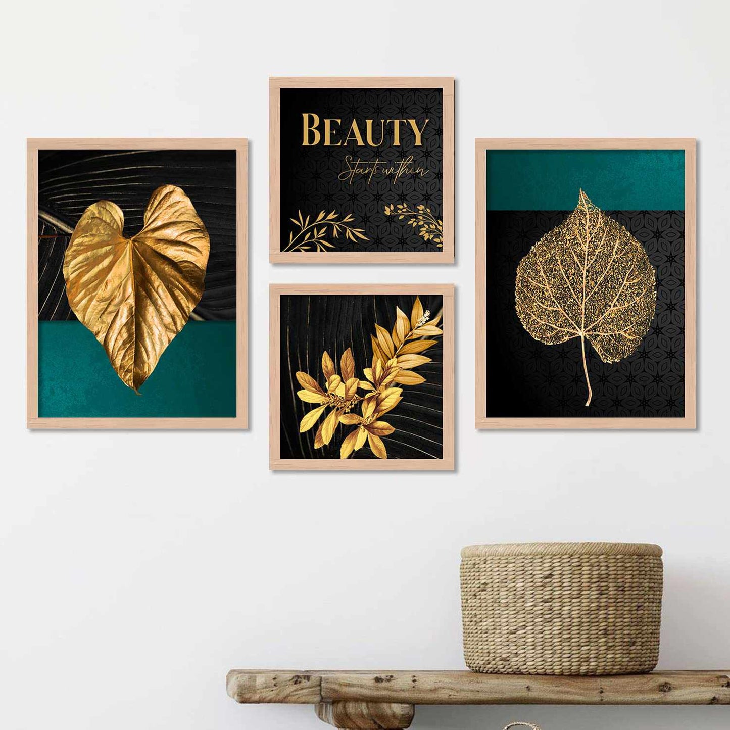 Nature Inspired Golden Leaf Wall Art Framed Painting-Kotart