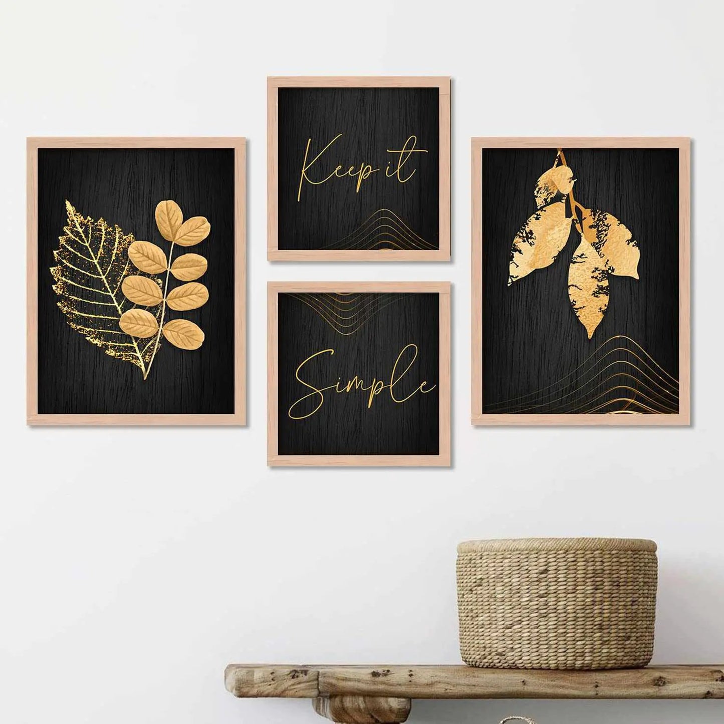 Nature Inspired Golden Leaf Wall Art Framed Painting-Kotart