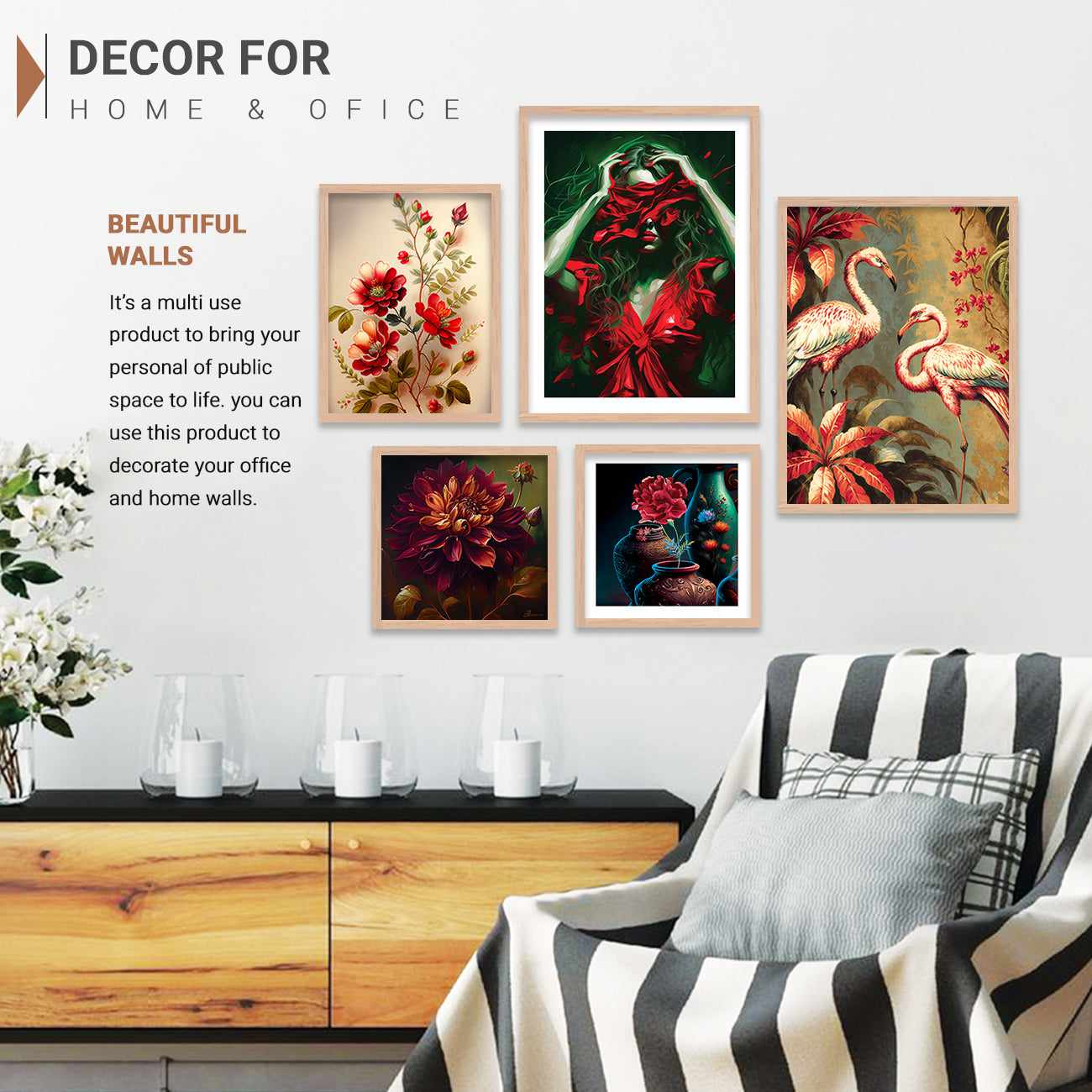 Nature Inspired Modern Paintings Set for Gallery Wall Decor - Framed Posters for Living Room-Kotart