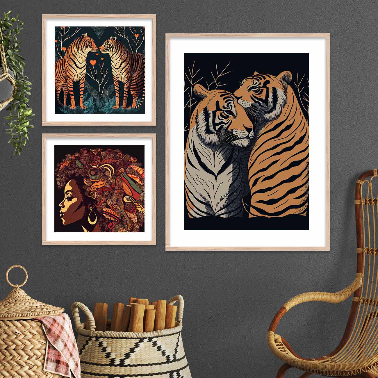 Nature Inspired Wild Tiger Paintings with Frame - Modern Abstracts Posters for Gallery Wall Decor-Kotart