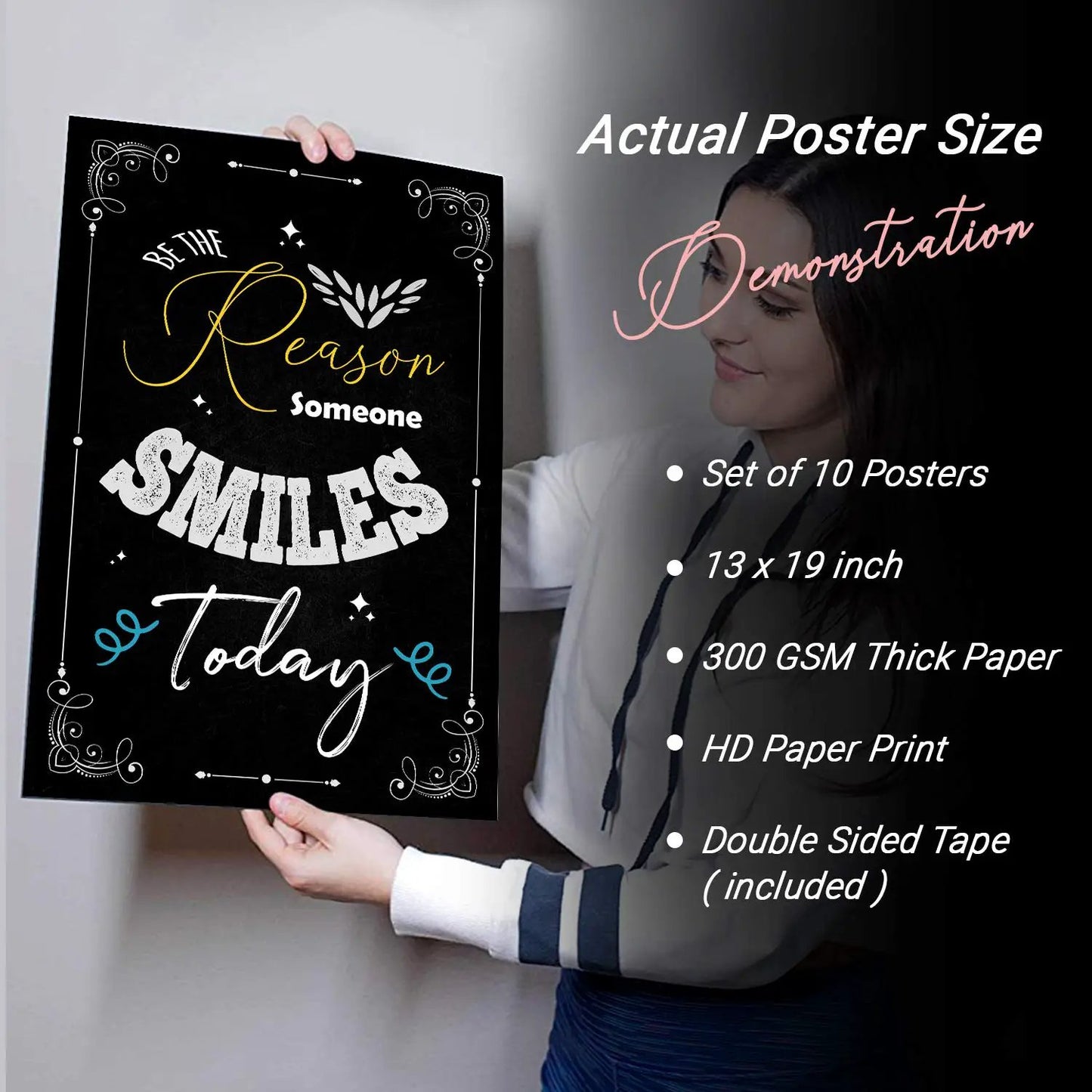 Rainbow Arts - Set of 10 Motivational Inspirational Quotes Wall Posters /Art Prints (13 x 19 inches , Rolled, Black)-Kotart