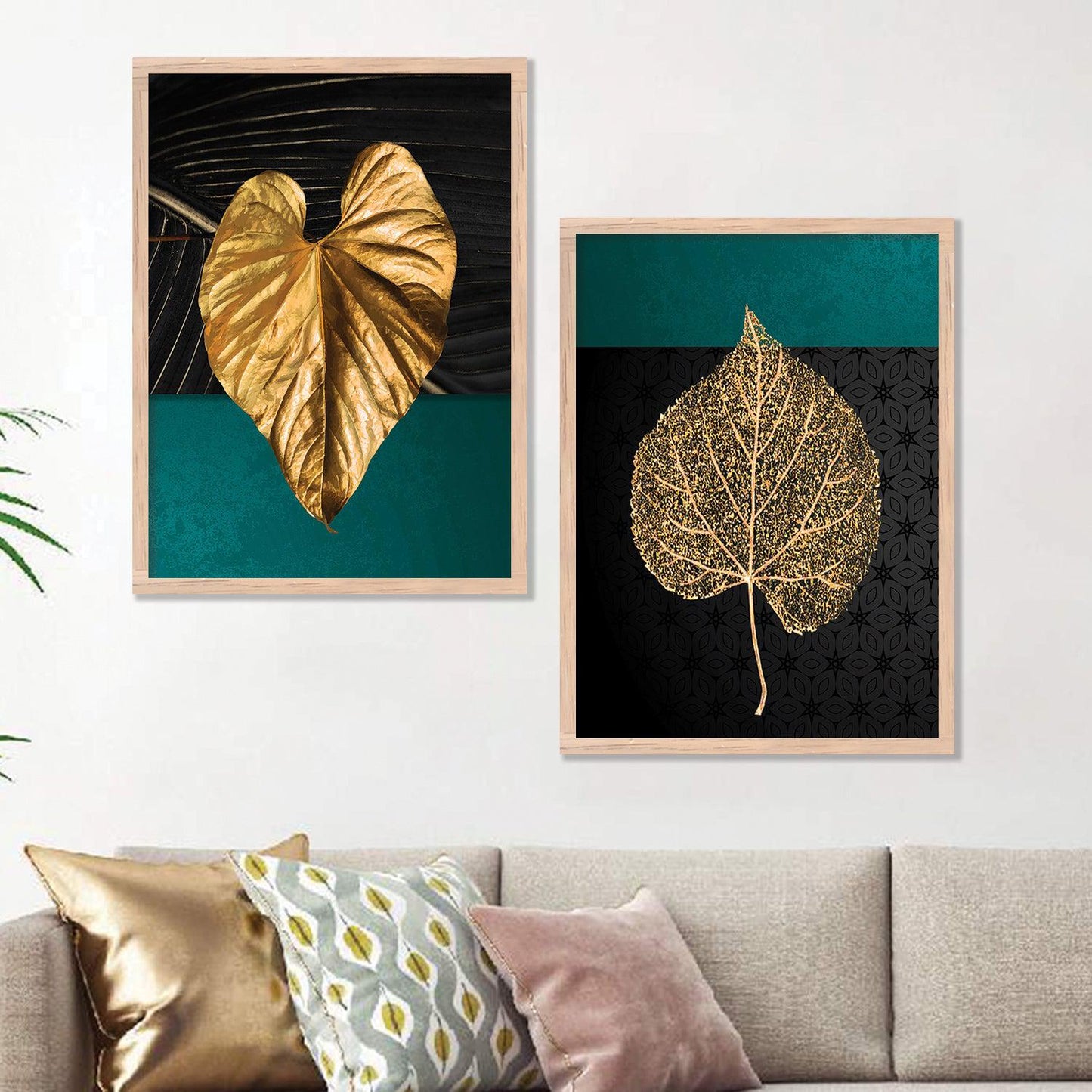 Tropical Golden Leaf Modern Wall Art Framed Painting for Wall Decoration : Luxury Golden-Kotart